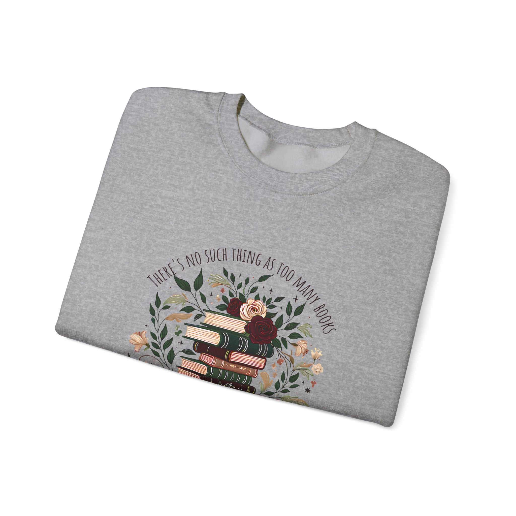 Book Lover Crewneck Sweatshirt – “Books and Tea” Floral Stack Graphic