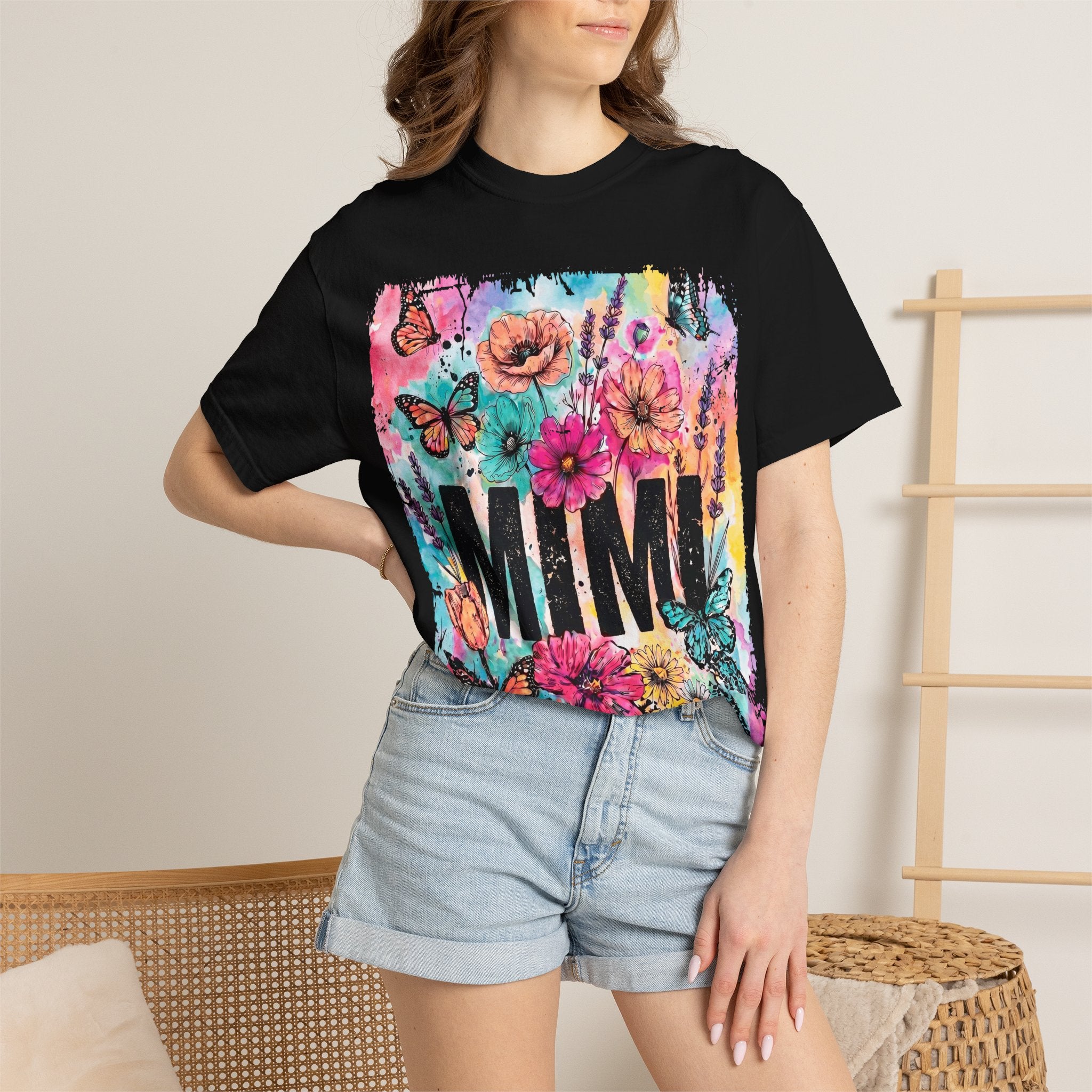 MIMI Floral Butterflies T-Shirt — Colorful Watercolor Garden Tee