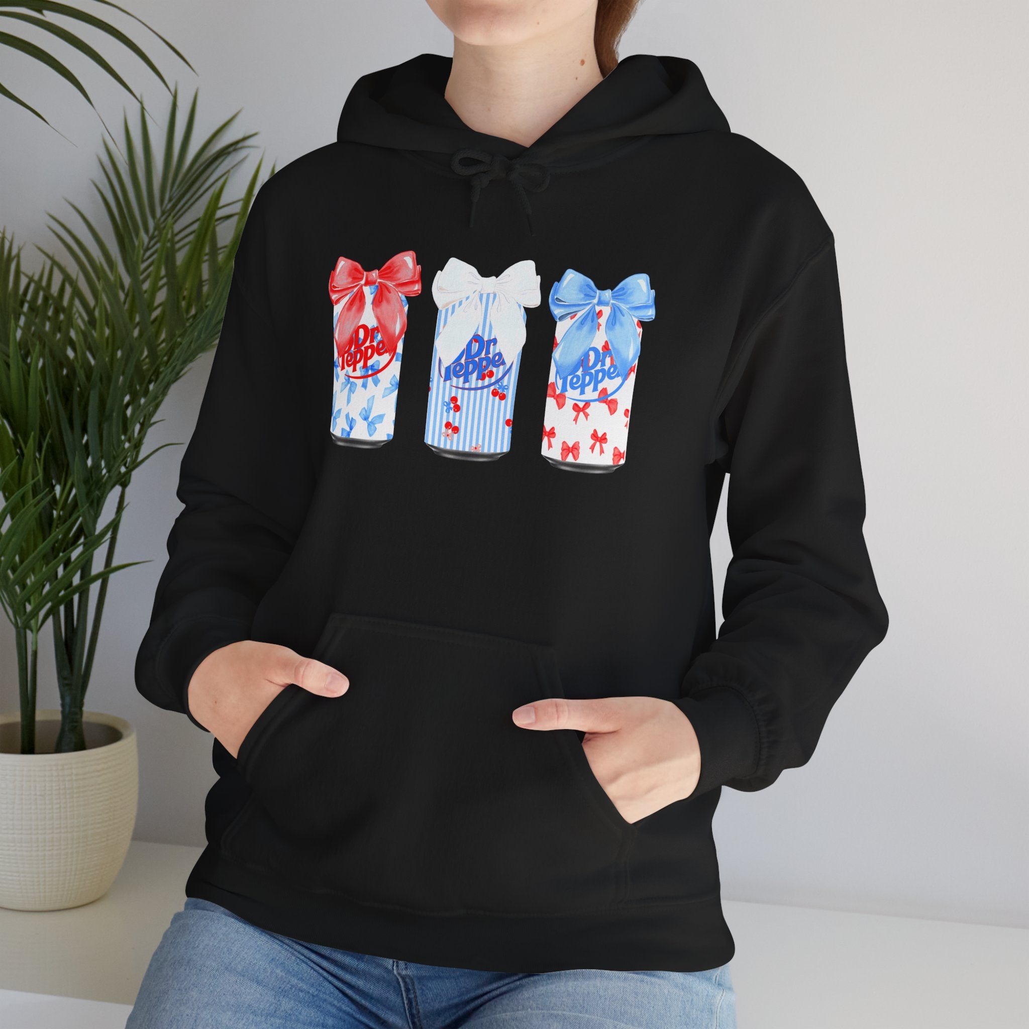 Gift Box Trio Hoodie - Red White Blue Ribbon Holiday Sweatshirt