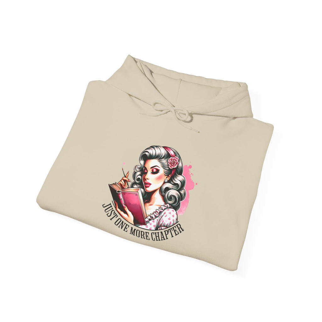 Hoodie — Retro Pin-Up Reader “Just One More Chapter” Cozy Book Lover Sweatshirt