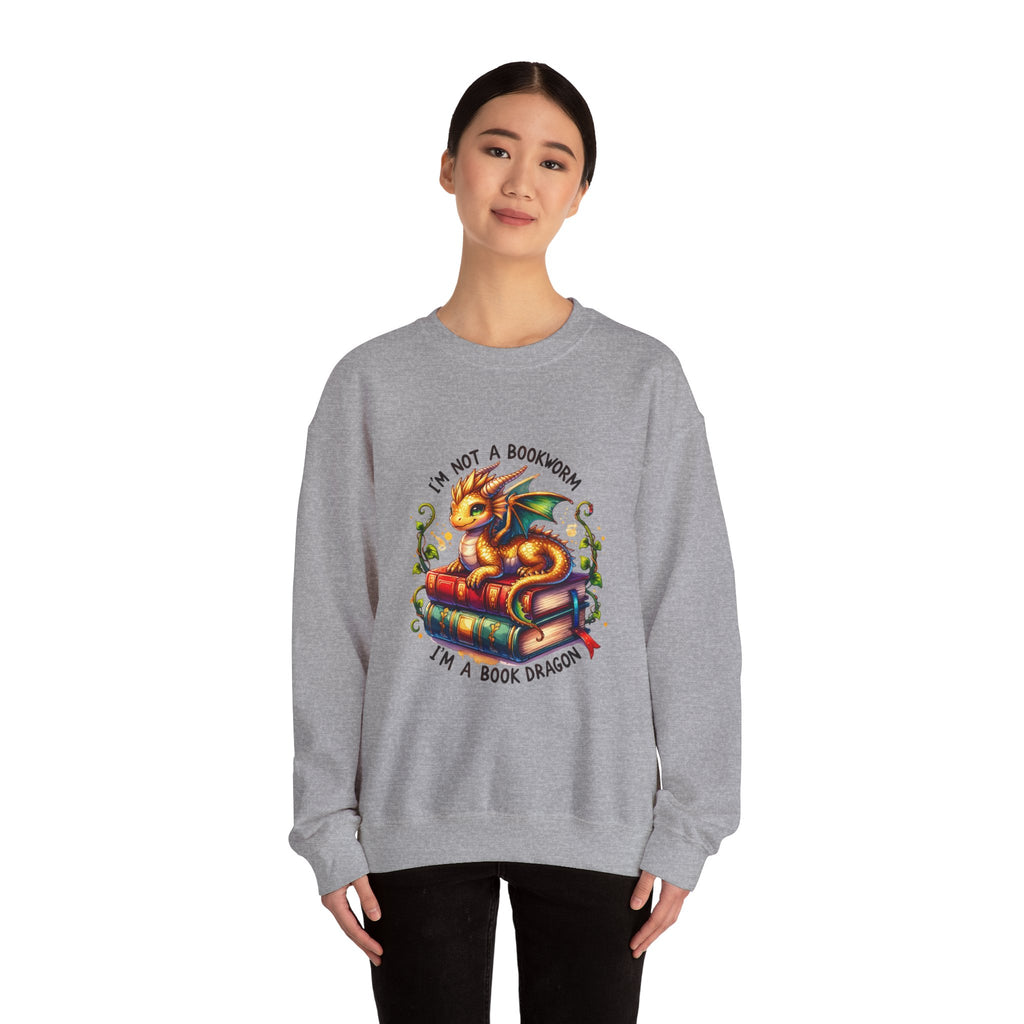 Book Dragon Crewneck Sweatshirt — "I'm Not a Bookworm, I'm a Book Dragon" Cozy Reader Sweatshirt