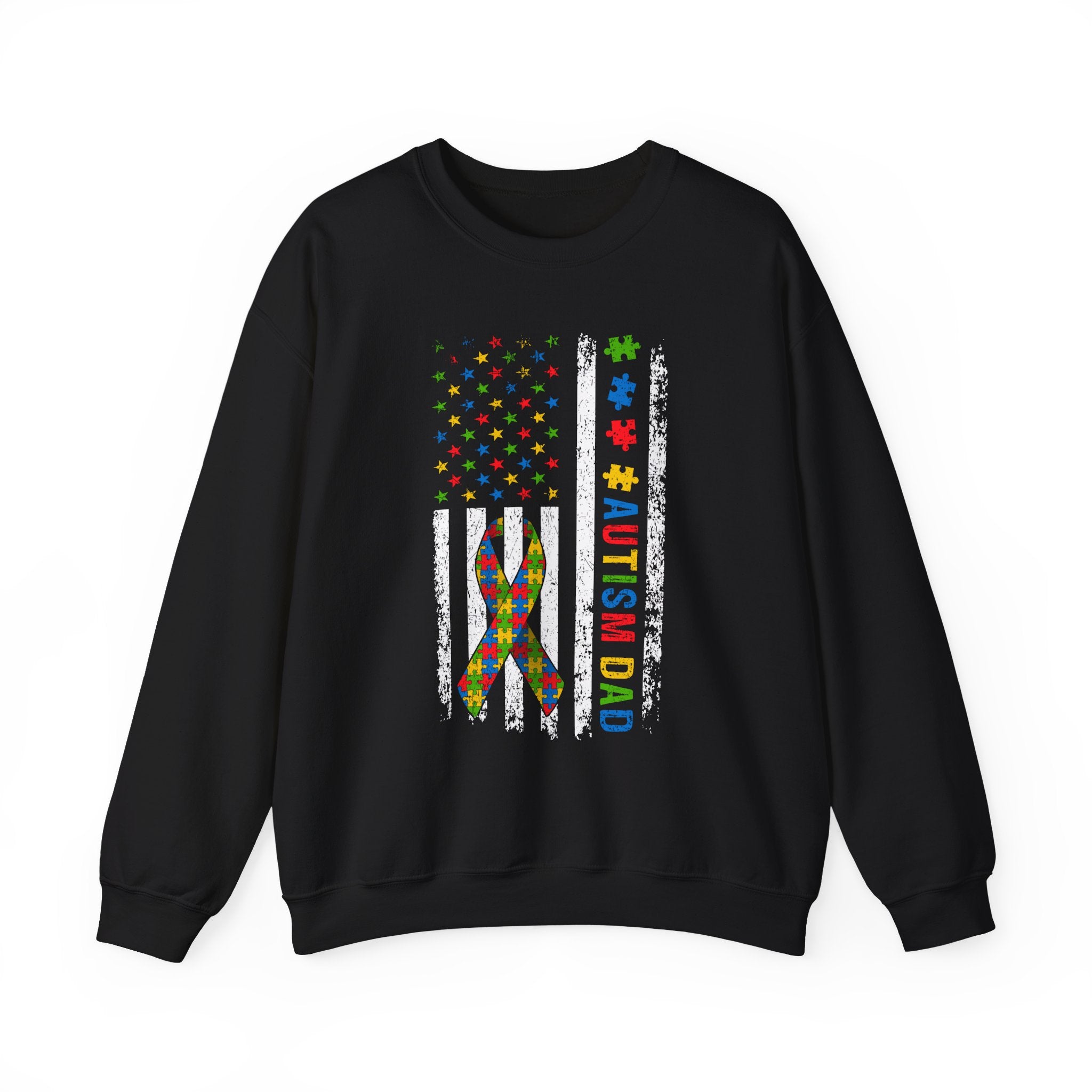 Autism Dad Puzzle Ribbon Crewneck Sweatshirt — Supportive Autism Awareness Pullover
