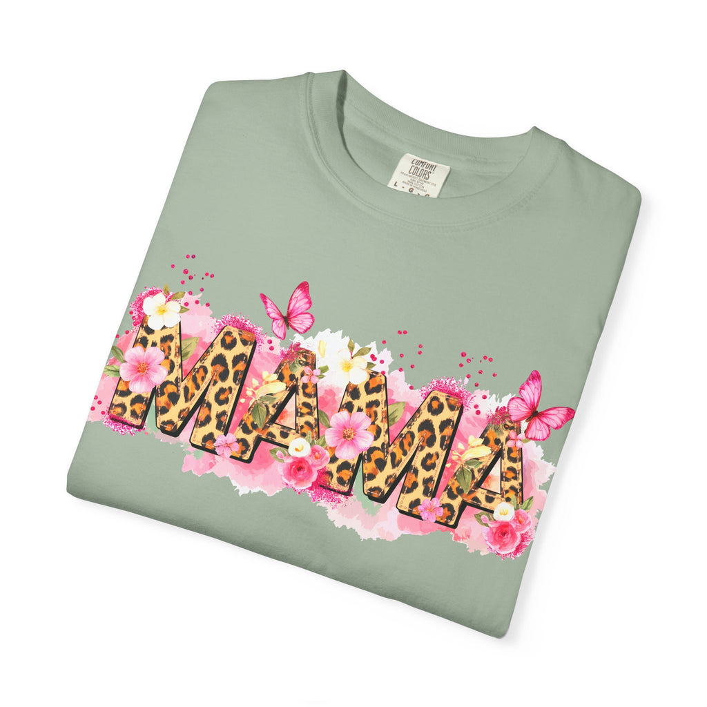 Mama Floral Leopard Graphic Tee — 'MAMA' Pink Butterfly Mother's Day T‑Shirt