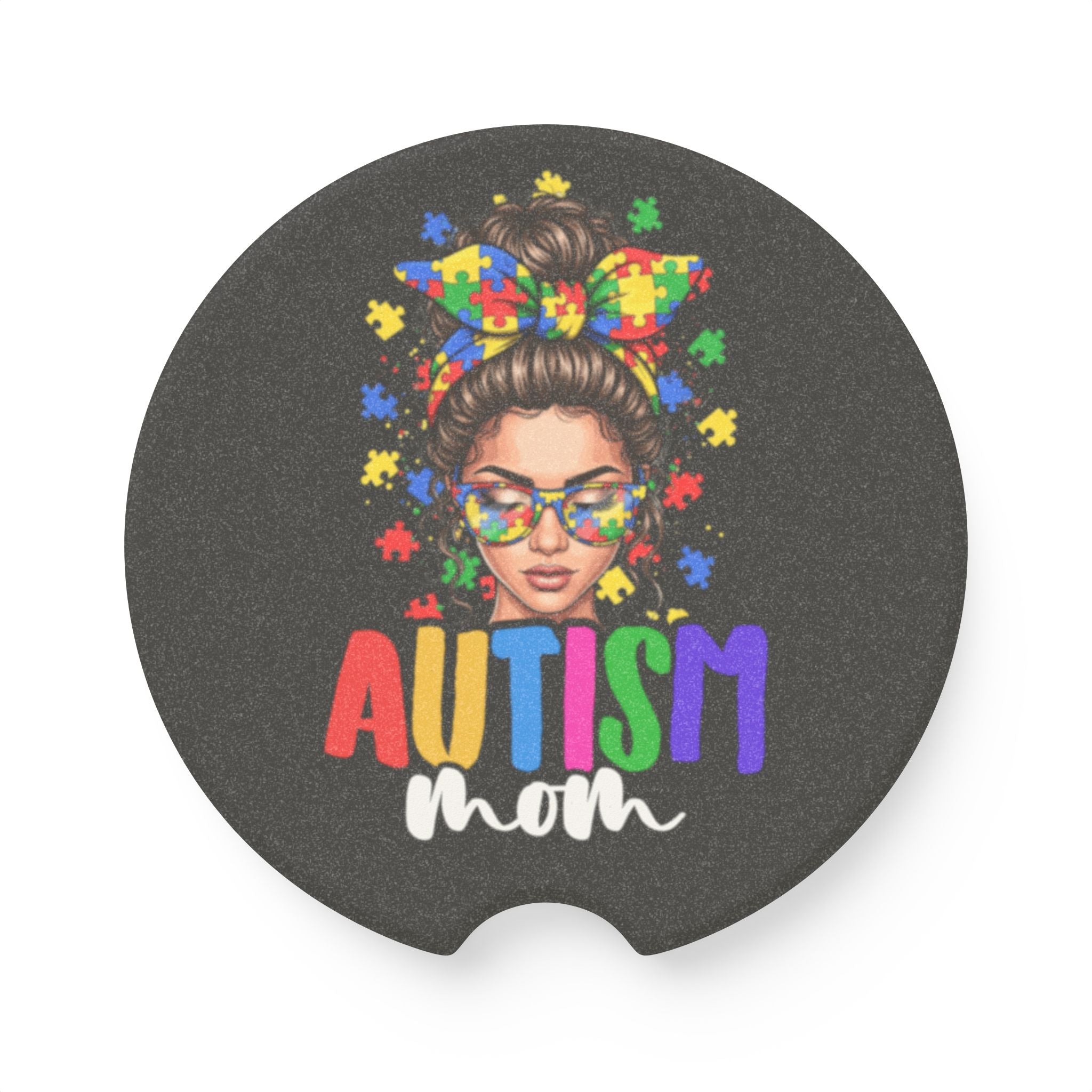 Autism Mom Soapstone Car Coaster — Puzzle Ribbon Support Travel Cup Holder Insert