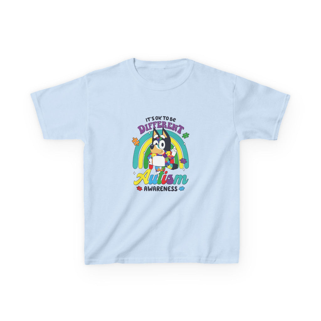 Kids Tee — "It's OK to Be Different" Autism Awareness Rainbow Design