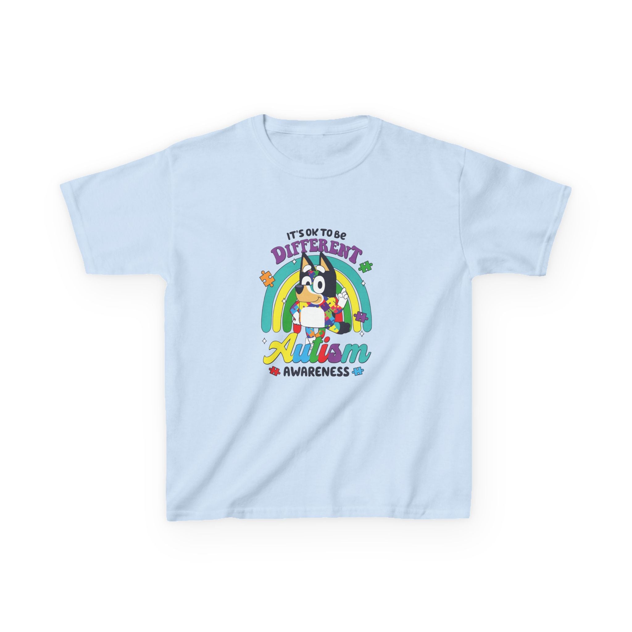 Kids Tee — "It's OK to Be Different" Autism Awareness Rainbow Design
