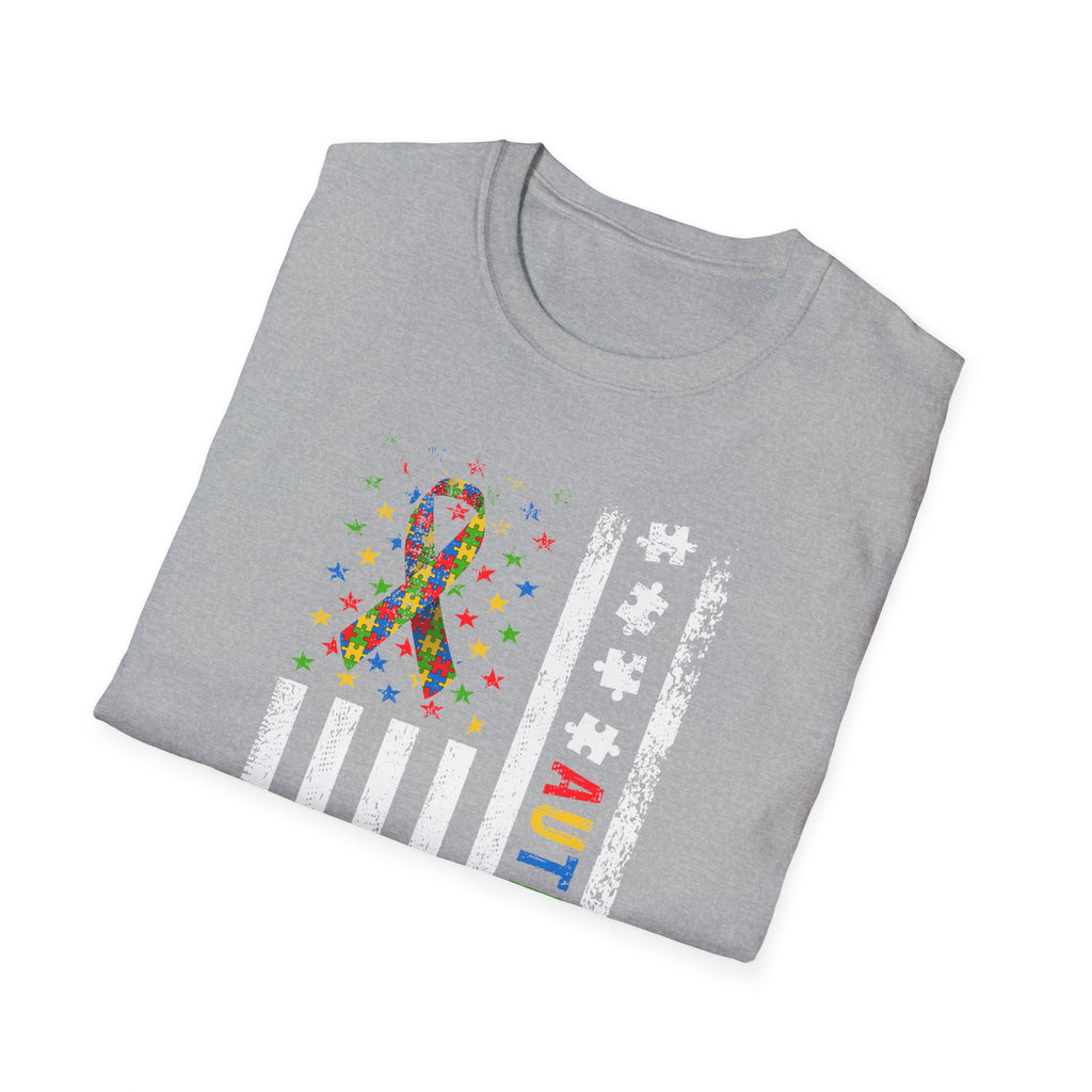 Autism Dad Flag T-Shirt — Puzzle Ribbon Elephant Pride Tee