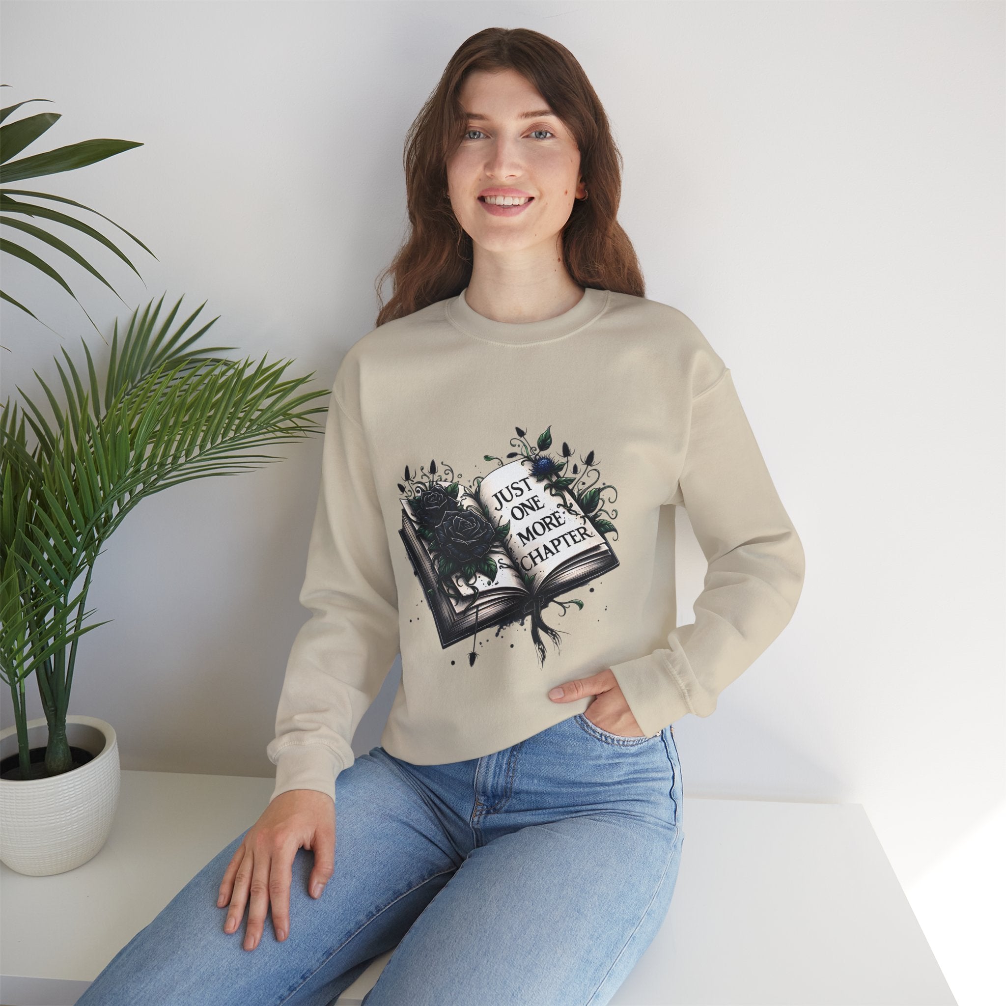 Book Lover Sweatshirt — "Just One More Chapter" Cozy Reader Crewneck