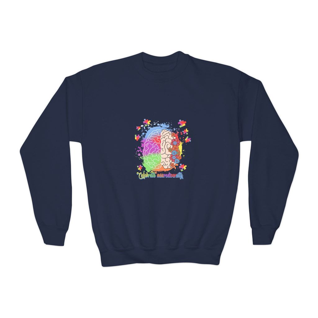 Youth Crewneck Sweatshirt — Colorful Rainbow Lion Design, Kids Graphic Pullover