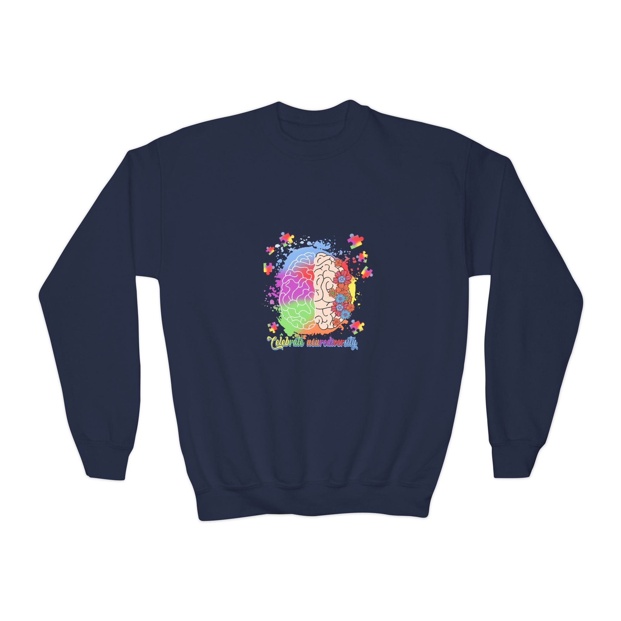 Youth Crewneck Sweatshirt — Colorful Rainbow Lion Design, Kids Graphic Pullover