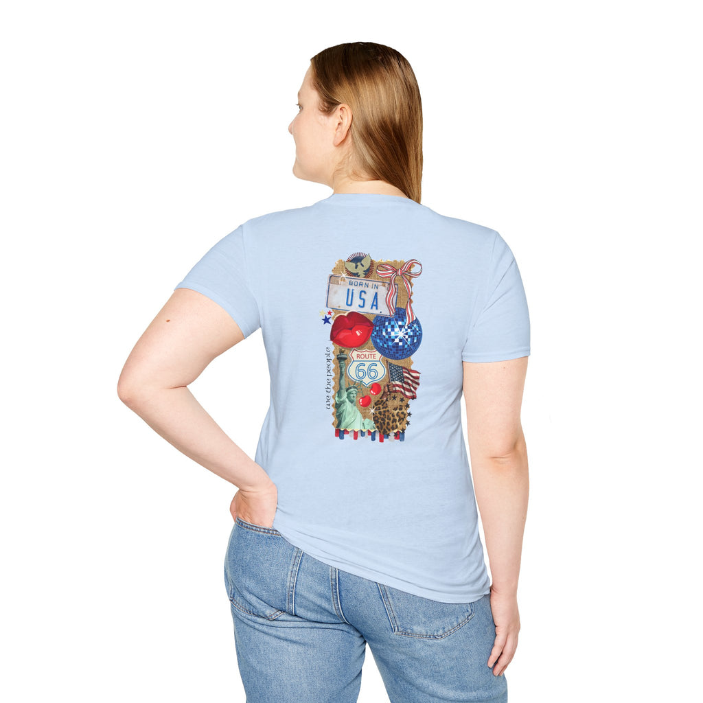 USA Collage T-Shirt — Patriotic Route 66 & Americana Graphic Tee