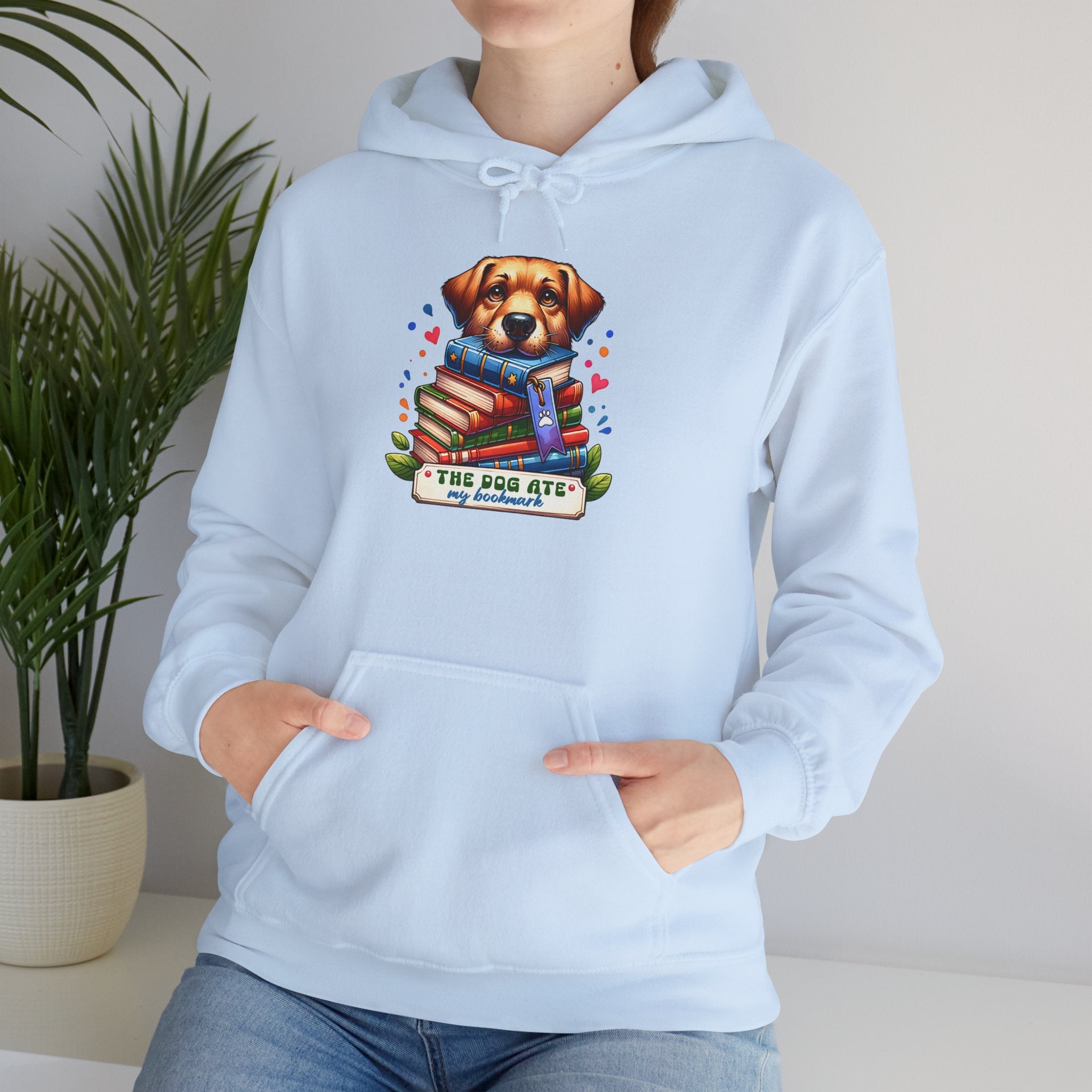 Dog Mom Hoodie — Cute Puppy Reading Books "The Dog Ate" Graphic Sweatshirt