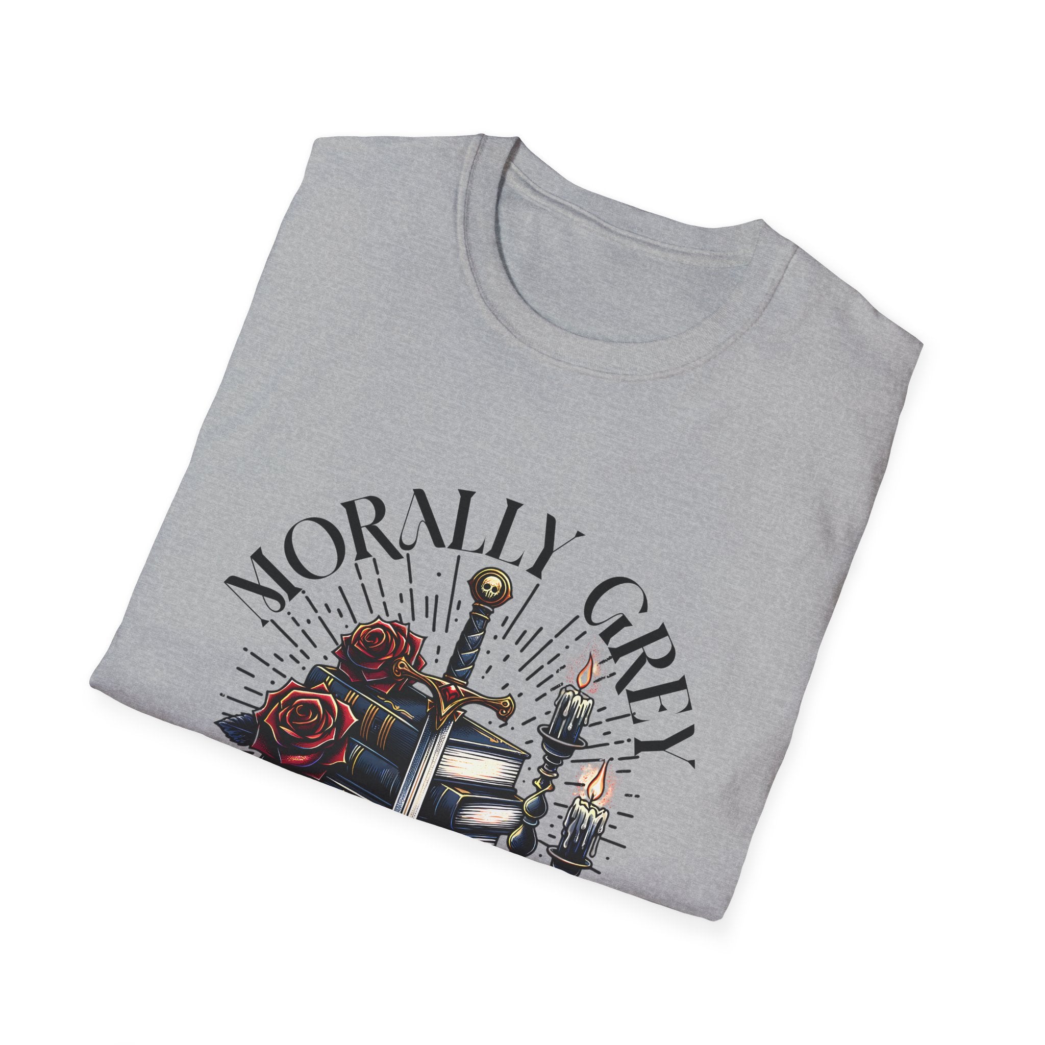Morbly Girl Book Club T-Shirt — Gothic Rose & Candlelit Book Stack