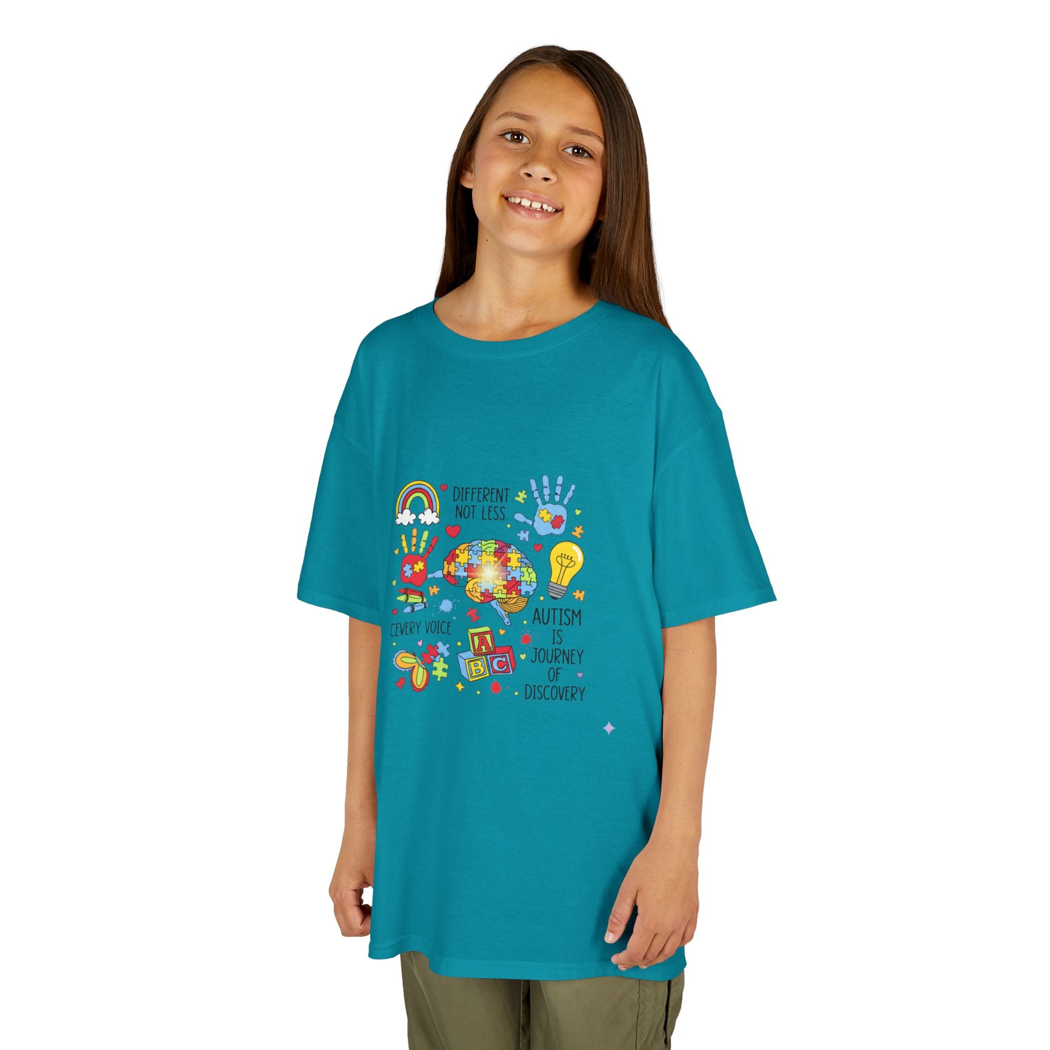Autism Awareness Kids Tee — Colorful Puzzle Heart & Hands Design