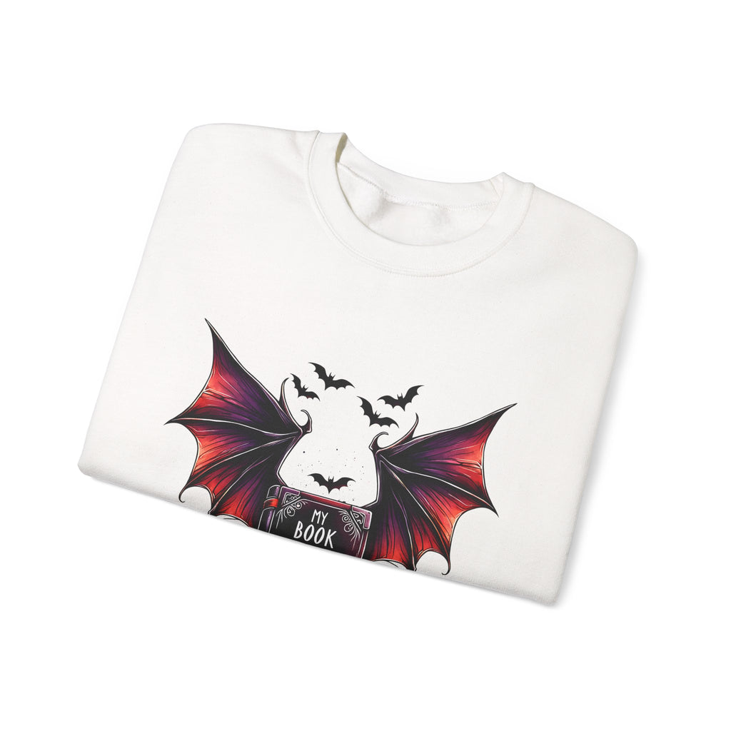 Bat Wings Book Lover Sweatshirt – "My Book Boyfriend Has Wings" Gothic Reading Crewneck
