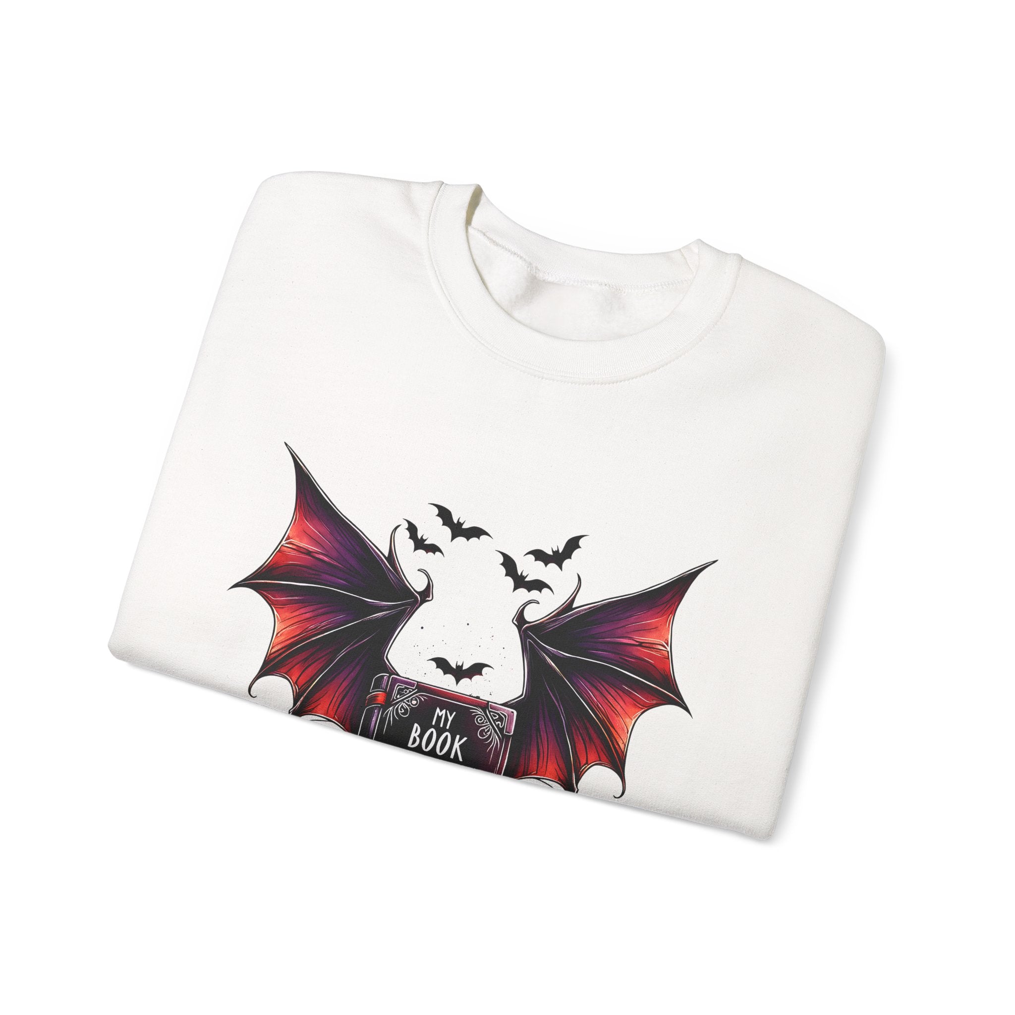 Bat Wings Book Lover Sweatshirt – "My Book Boyfriend Has Wings" Gothic Reading Crewneck