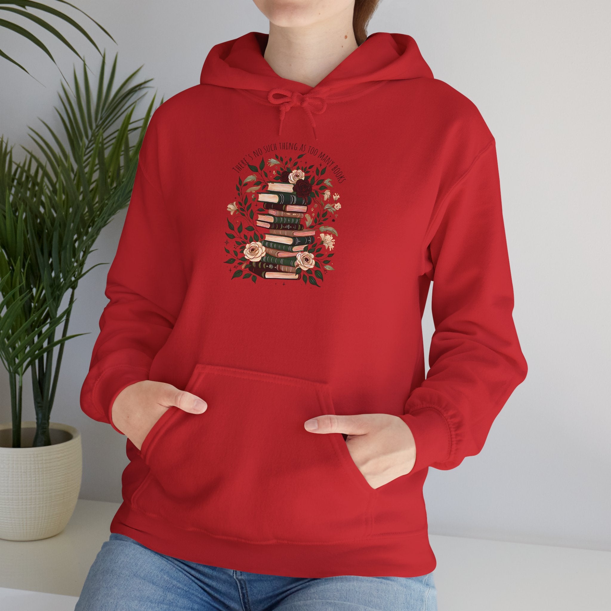 Cozy Reading Stack Hoodie — Floral Bookshelf Design
