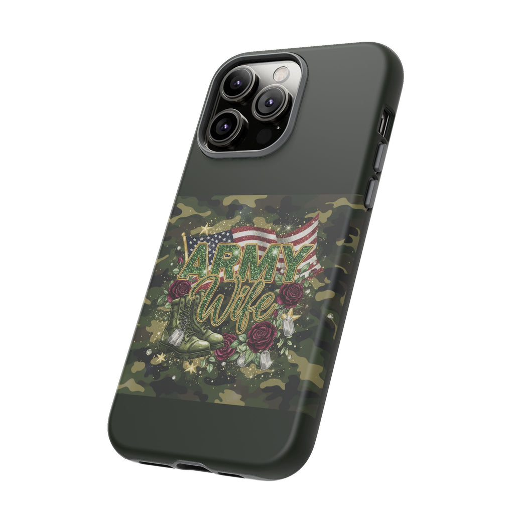 Army Wife Tough Phone Case — Camo Flag Design with Roses