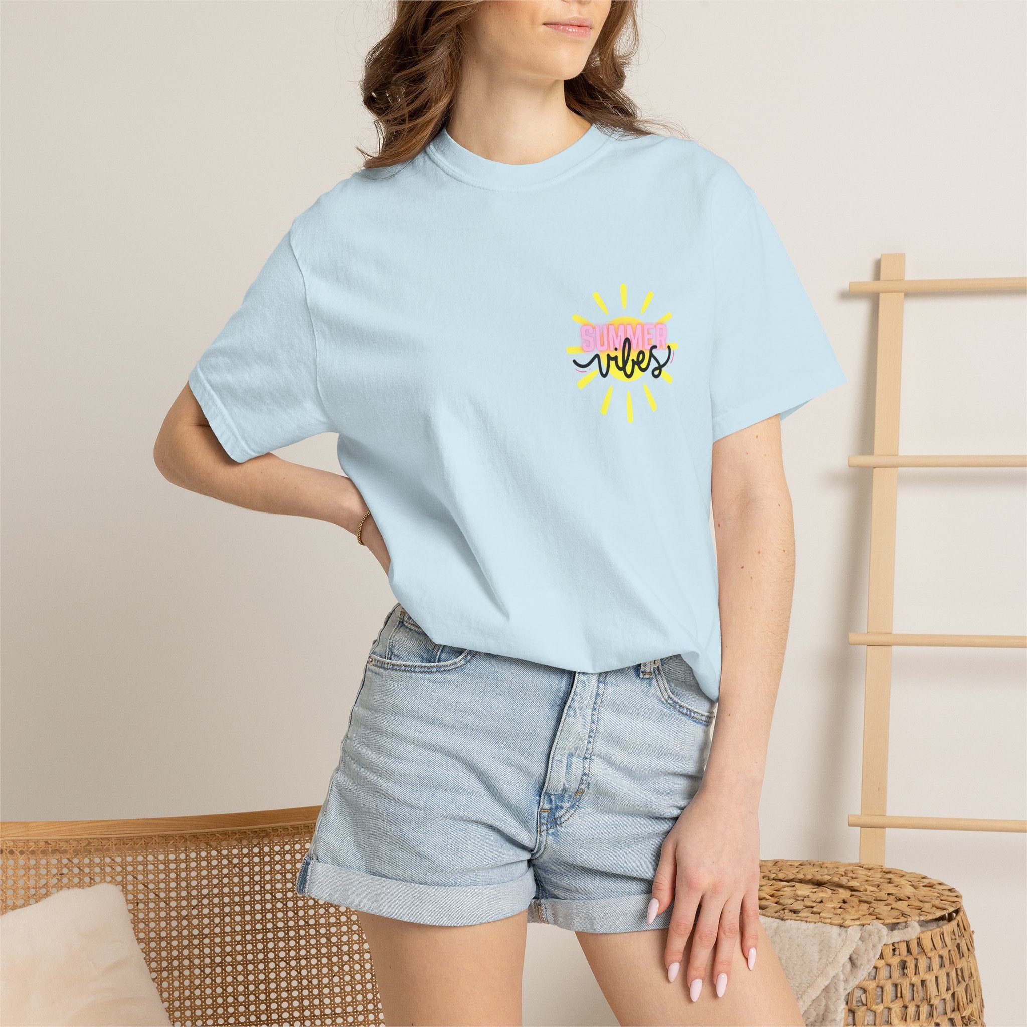 Summer Vibes T-Shirt — Pink Floatie & Checkered Graphic