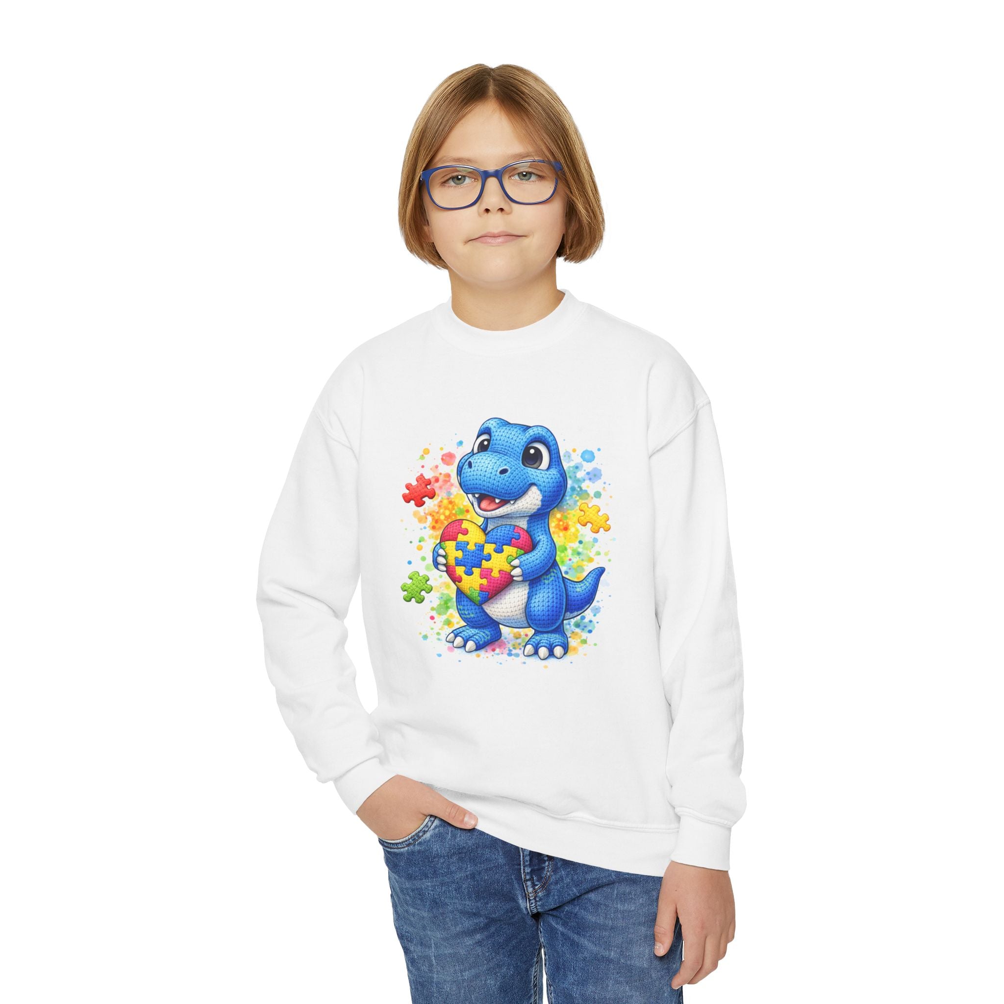 Kids Autism Awareness Dinosaur Crewneck Sweatshirt
