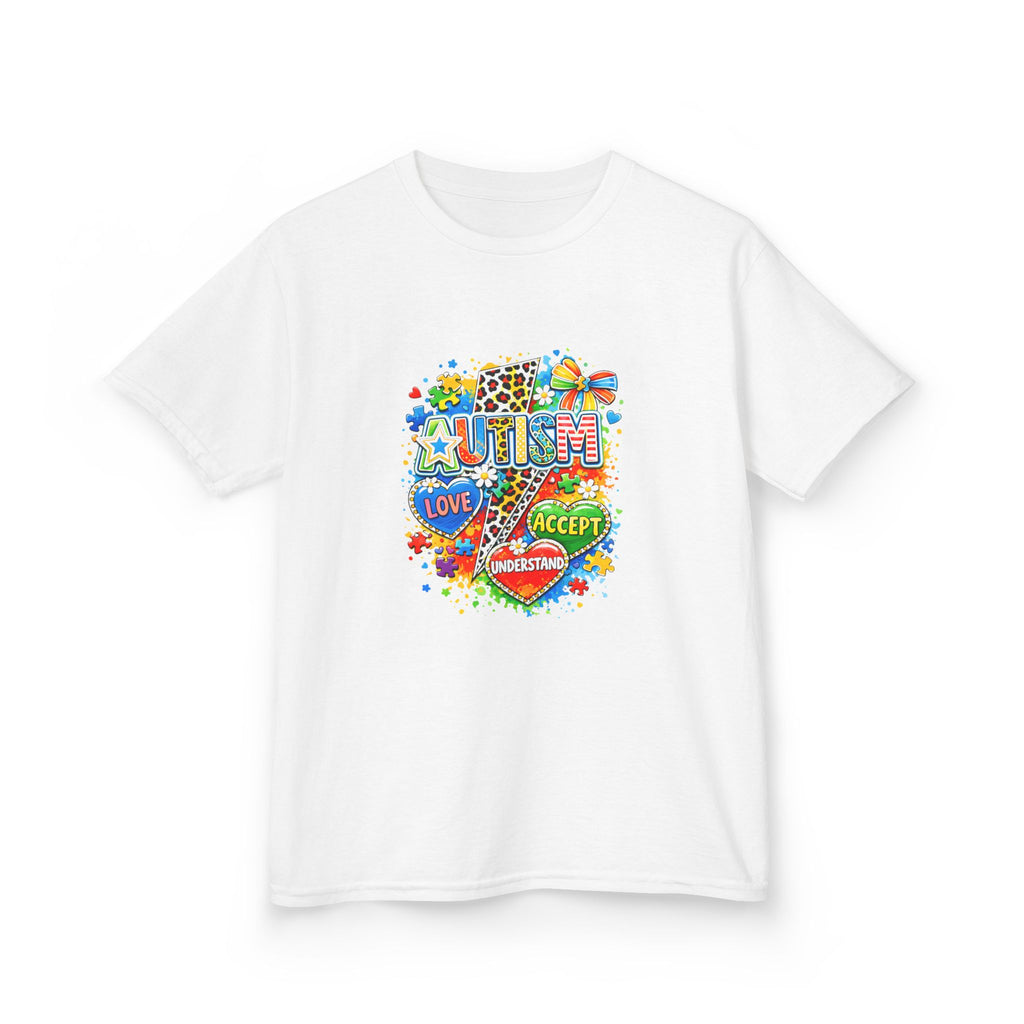 Kids Tee — Colorful Pride & Love Heart Graphic (Love, Accept, Understand)