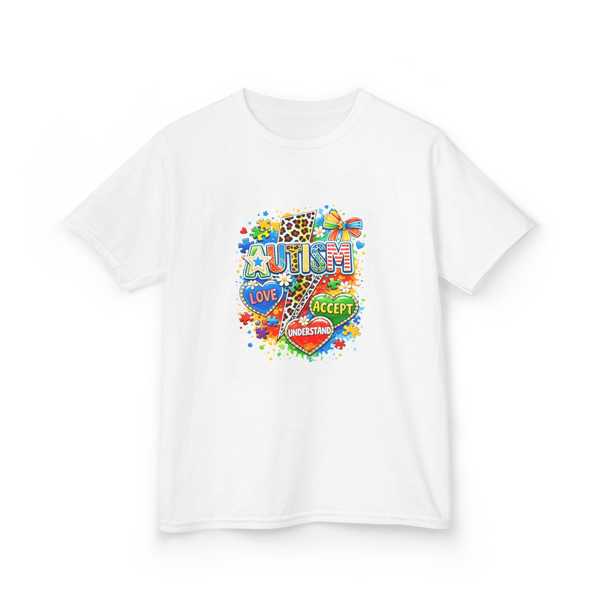 Kids Tee — Colorful Pride & Love Heart Graphic (Love, Accept, Understand)