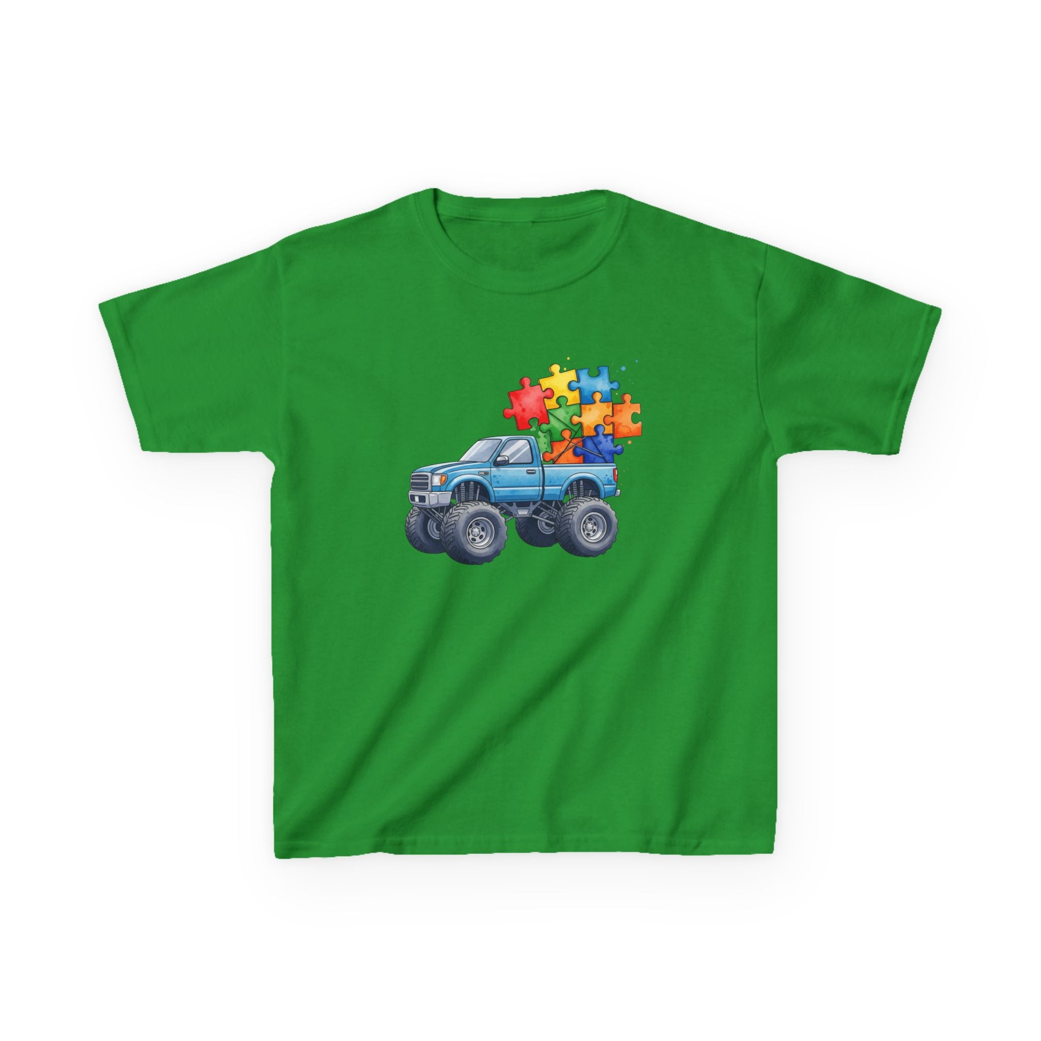 Kids Monster Truck Autism Awareness T‑Shirt — Puzzle Piece Ride