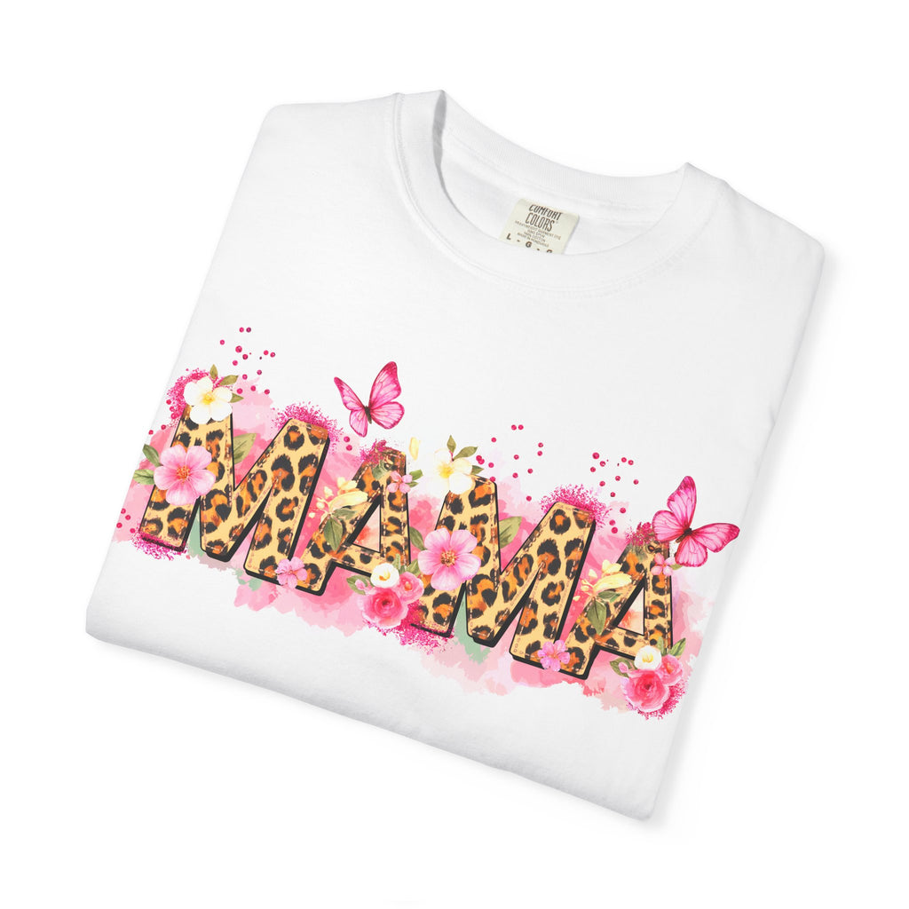 Mama Floral Leopard Graphic Tee — 'MAMA' Pink Butterfly Mother's Day T‑Shirt