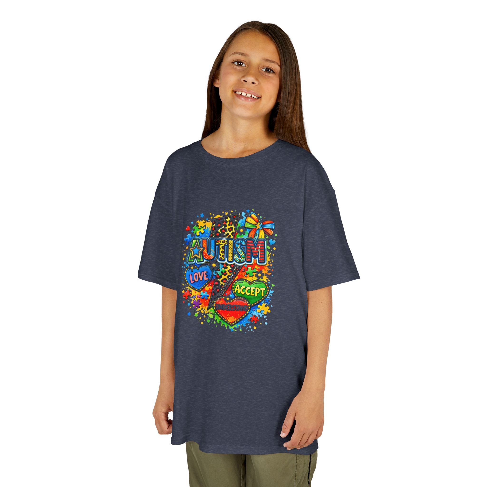 Kids Tee — Colorful Pride & Love Heart Graphic (Love, Accept, Understand)