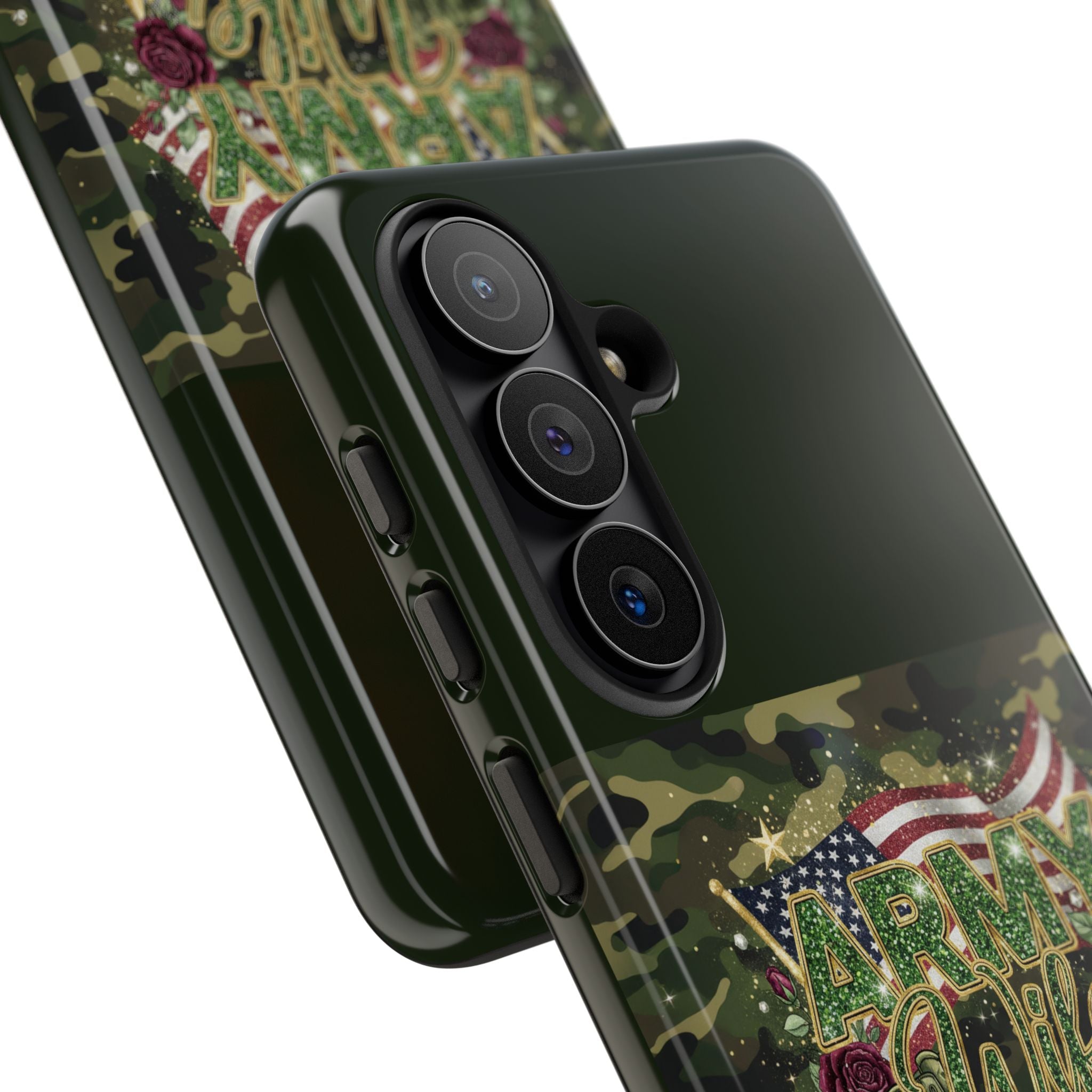 Army Wife Tough Phone Case — Camo Flag Design with Roses