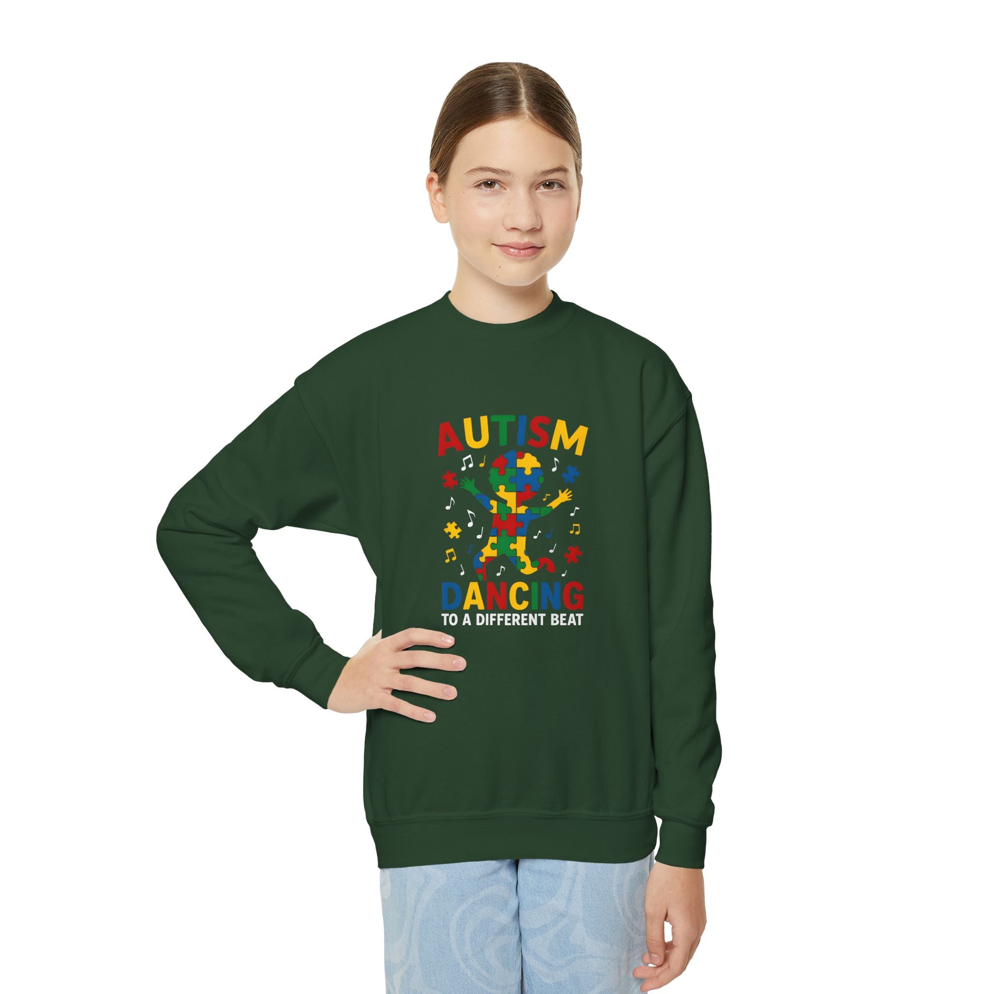 Autism Dancing Crewneck Sweatshirt – "Dancing to a Different Beat" Youth