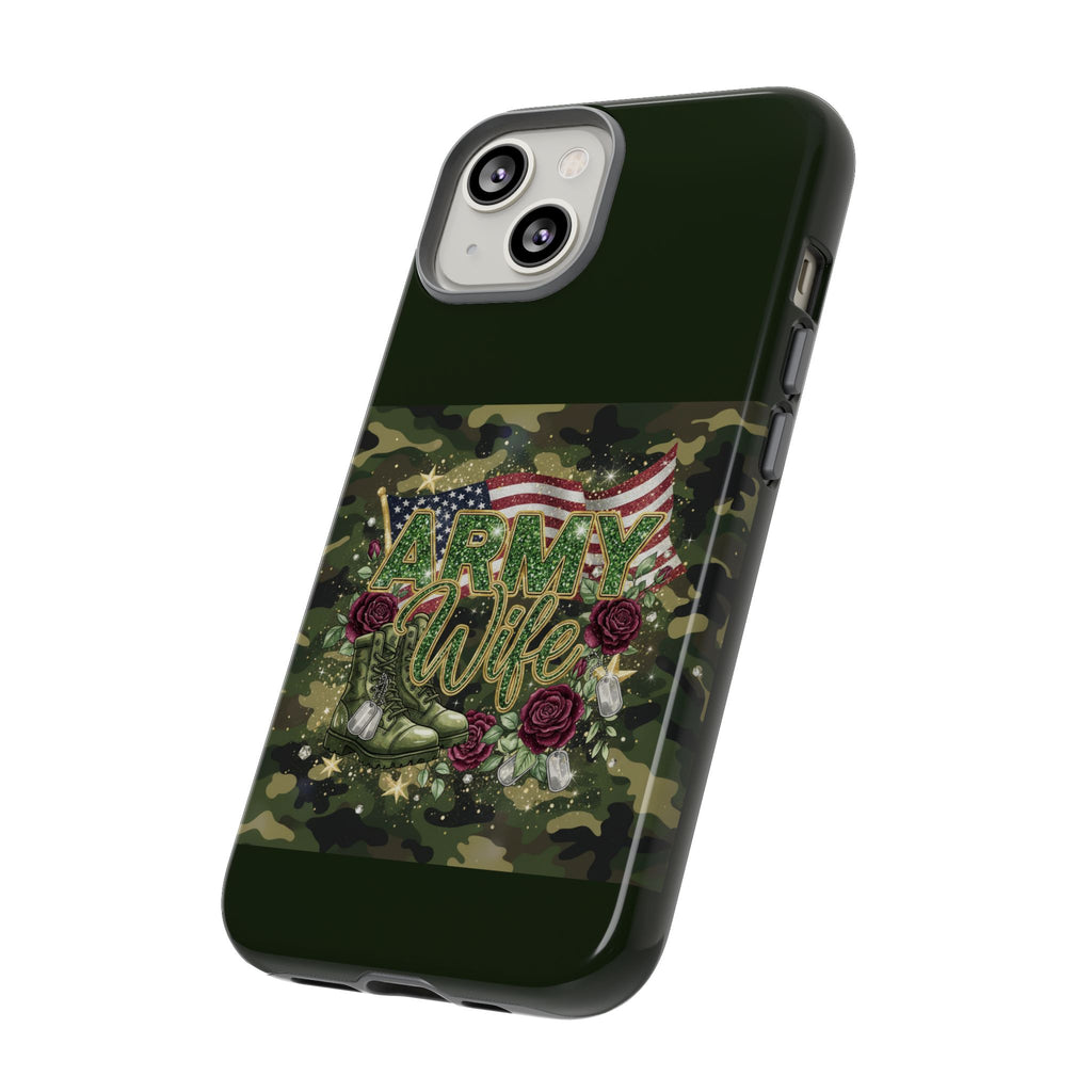 Army Wife Tough Phone Case — Camo Flag Design with Roses