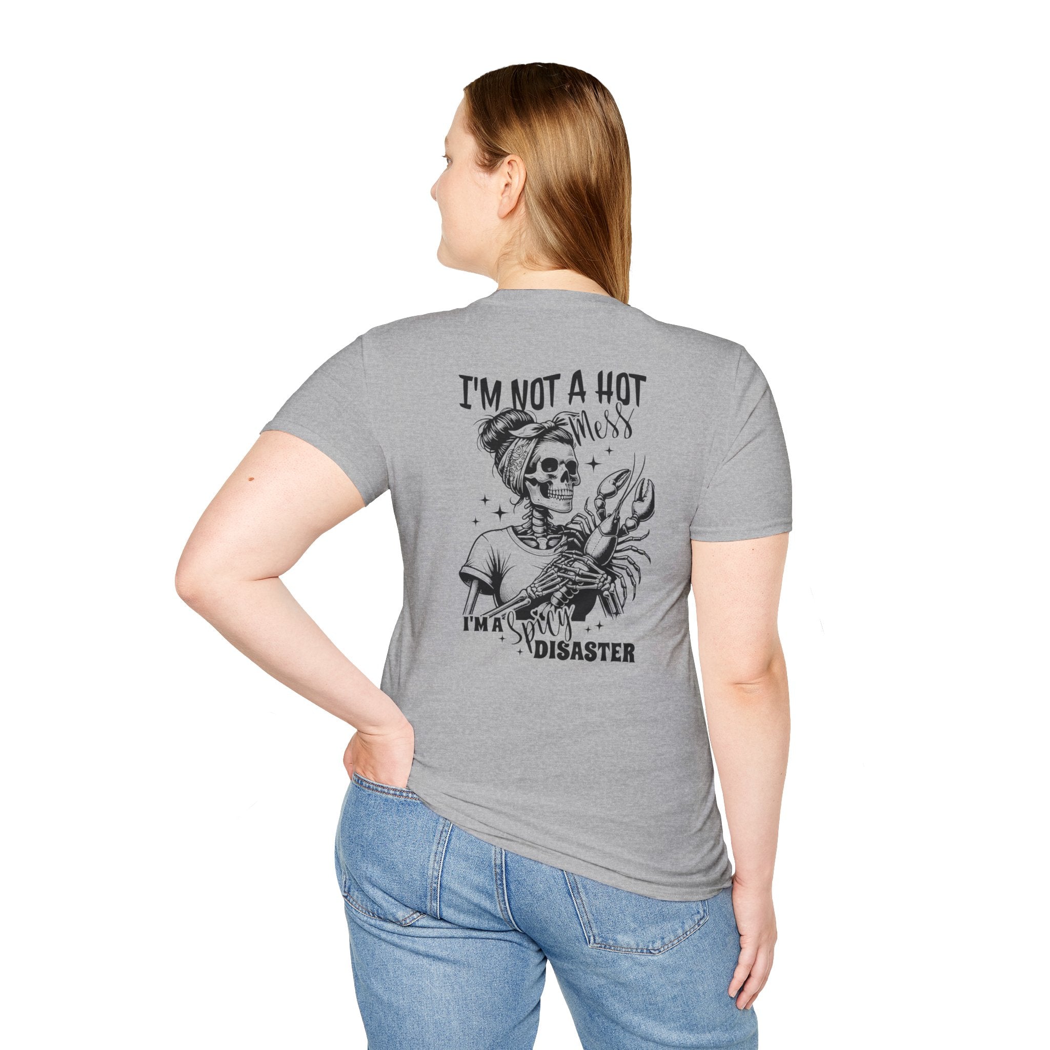 Double-sided Skeleton Woman Holding Lobster Tee — "I’m Not a Hot Mess, I’m a Hot Disaster" Graphic T-Shirt