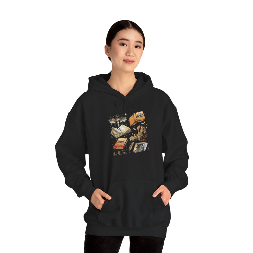 Bookish Bat Hoodie — Vintage Flying Books Graphic Pullover