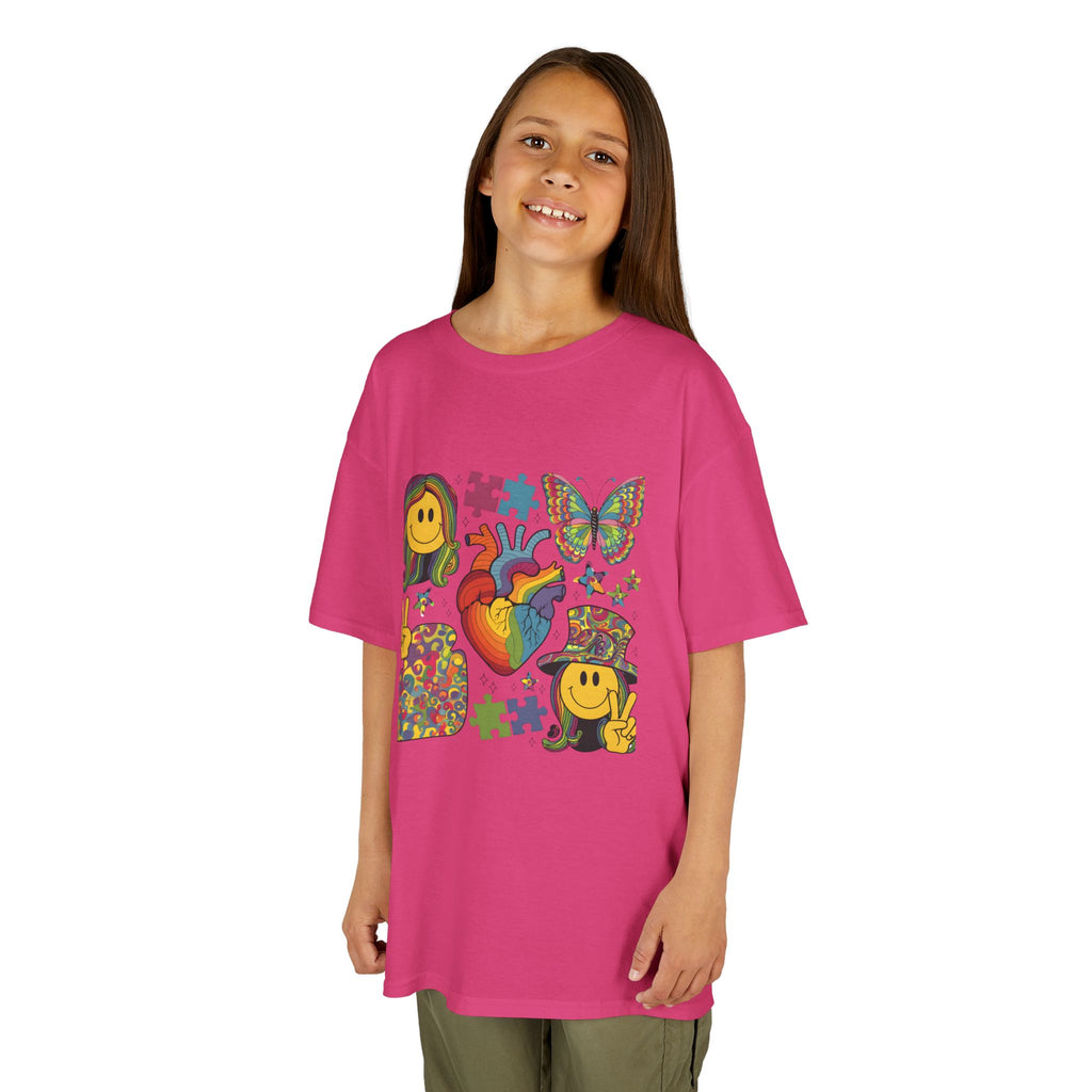 Kids Tee — Colorful Psychedelic Smiley & Puzzle Heart Graphic