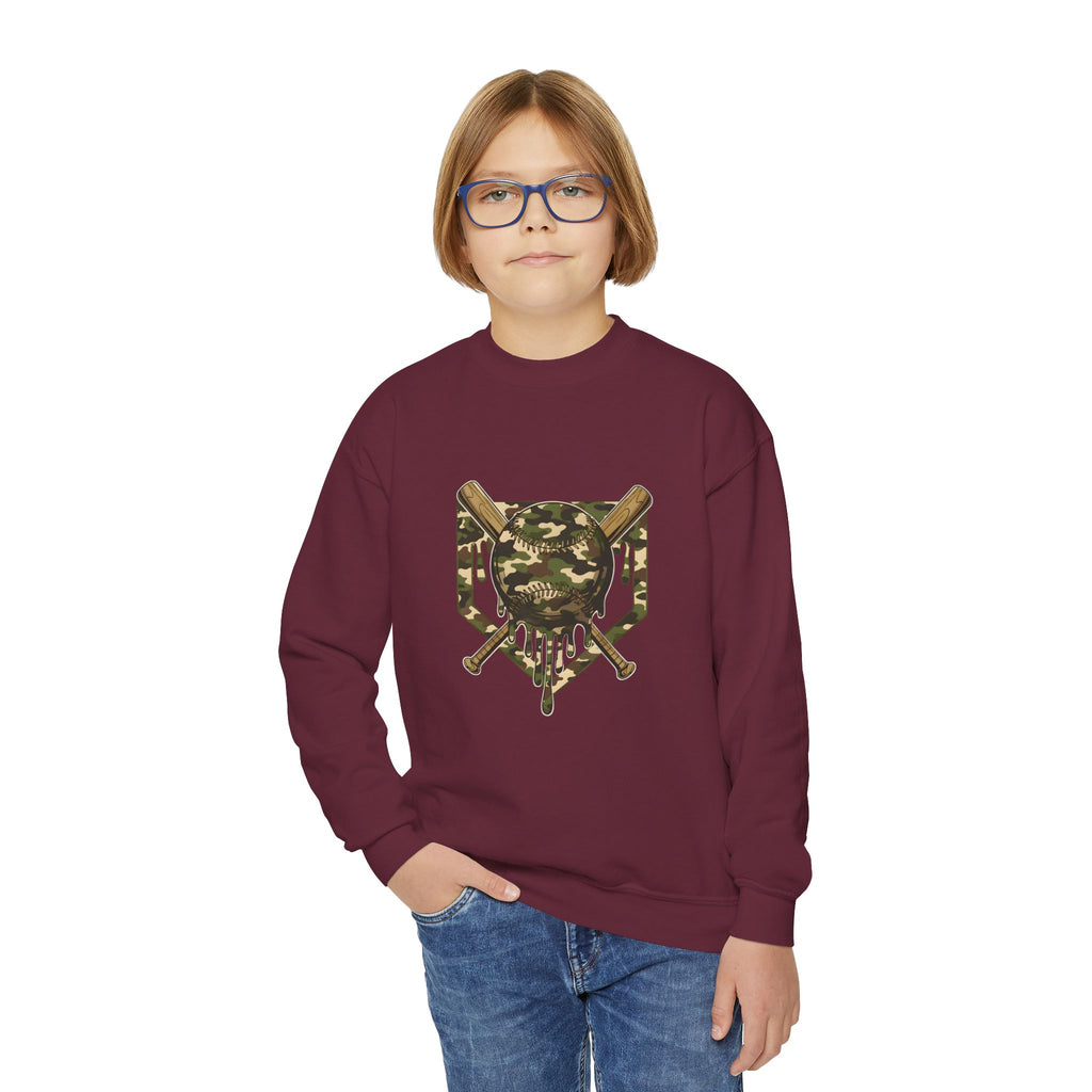 Youth Camo Baseball Shield Crewneck Sweatshirt