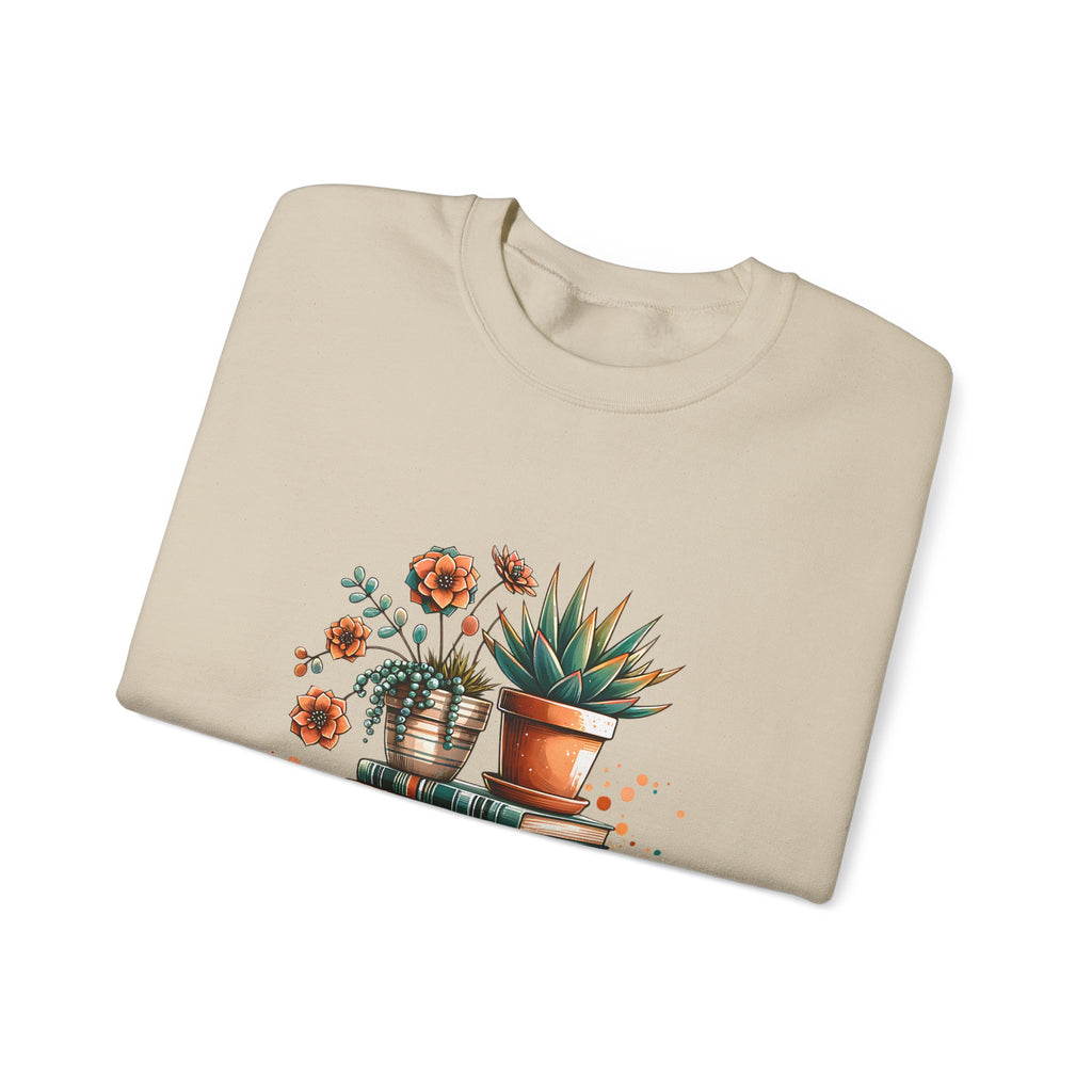 Booklover Sweatshirt — “Just a Girl Who Loves Books” Floral Plants & Stacks Crewneck