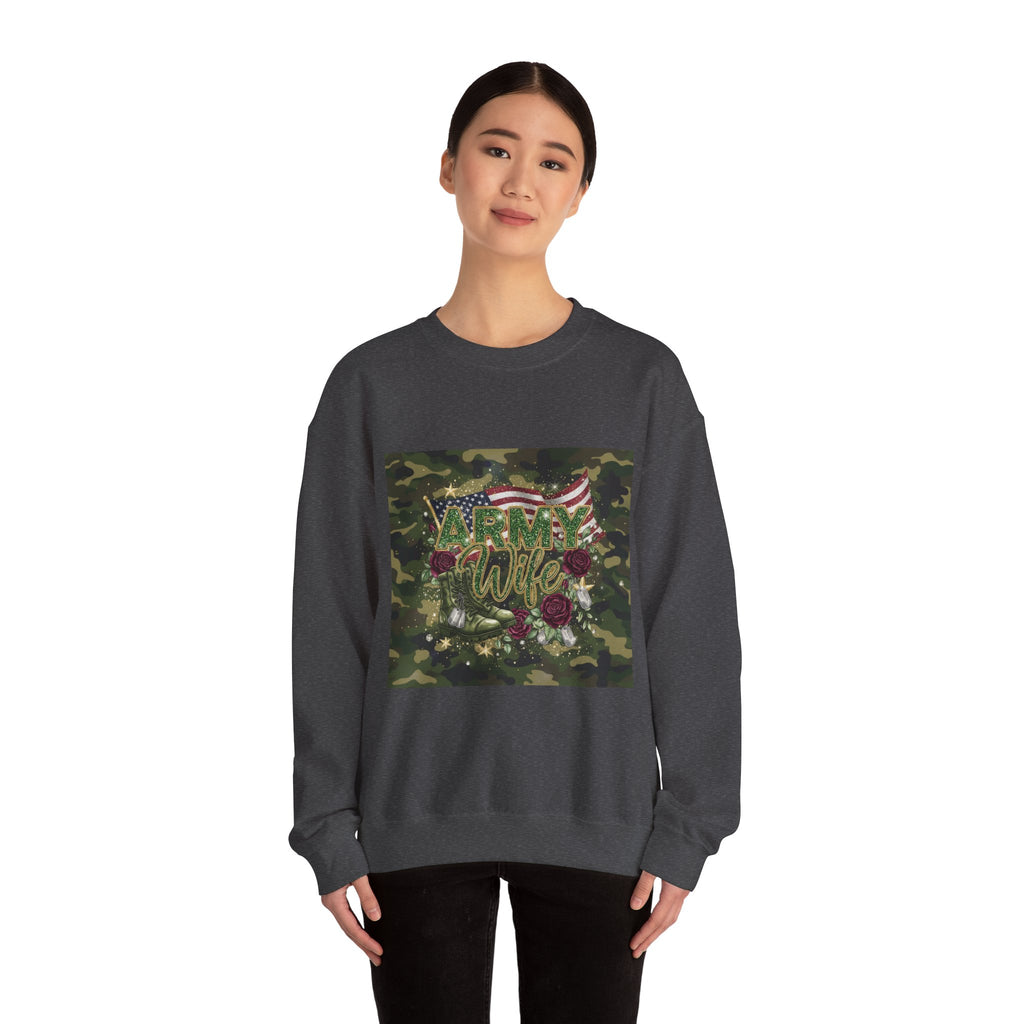 Army Wife Camo Sweatshirt - American Flag Floral Military Crewneck