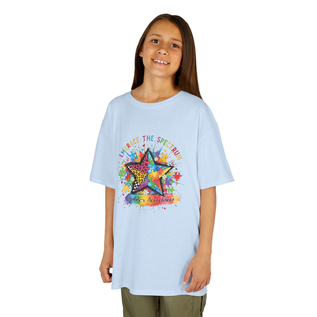 Kids Tee — "Shine Bright: Embrace the Spectrum" Rainbow Star Autism Awareness Shirt