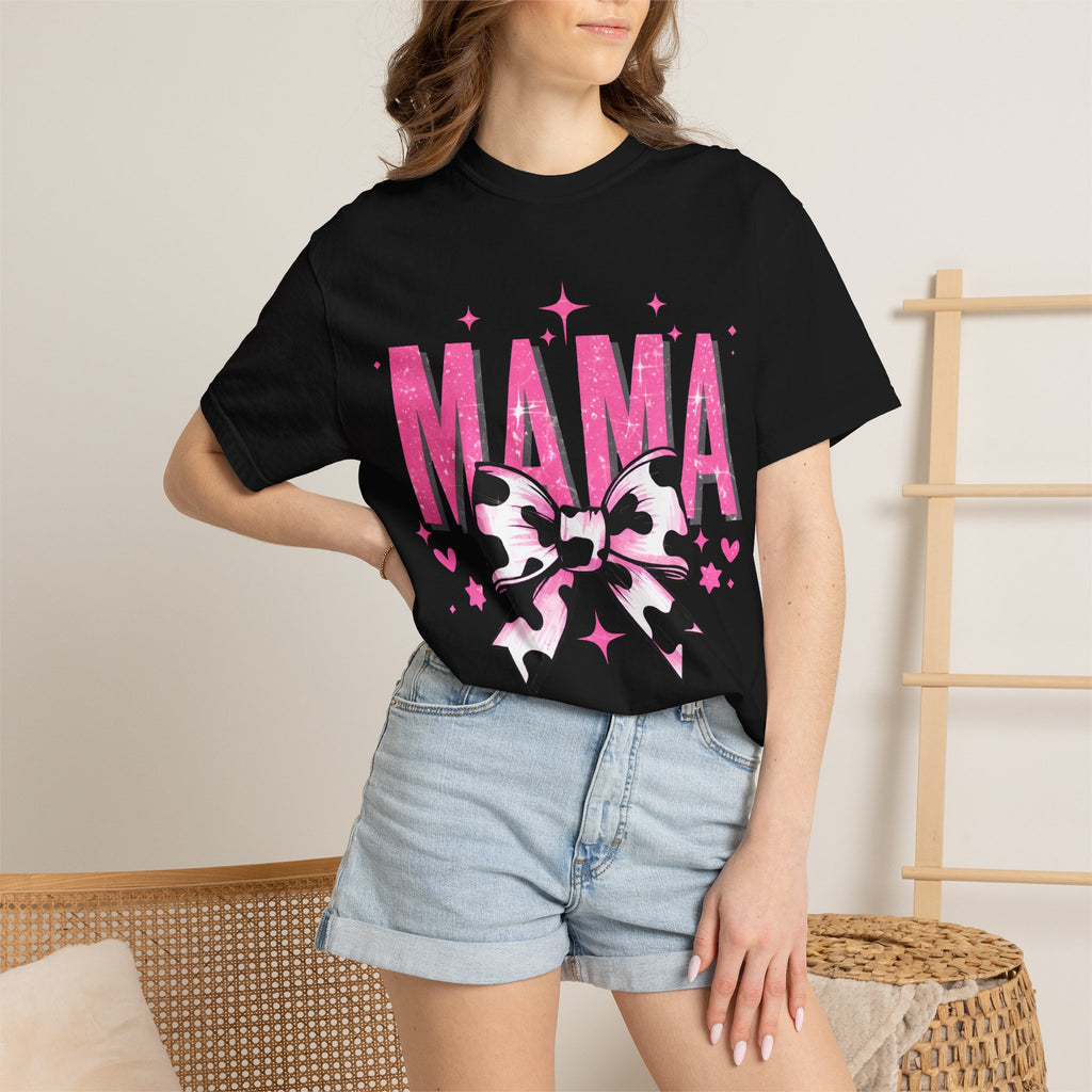 Mama Tee with Pink Leopard Bow – Cute Mother’s Day Graphic T-Shirt