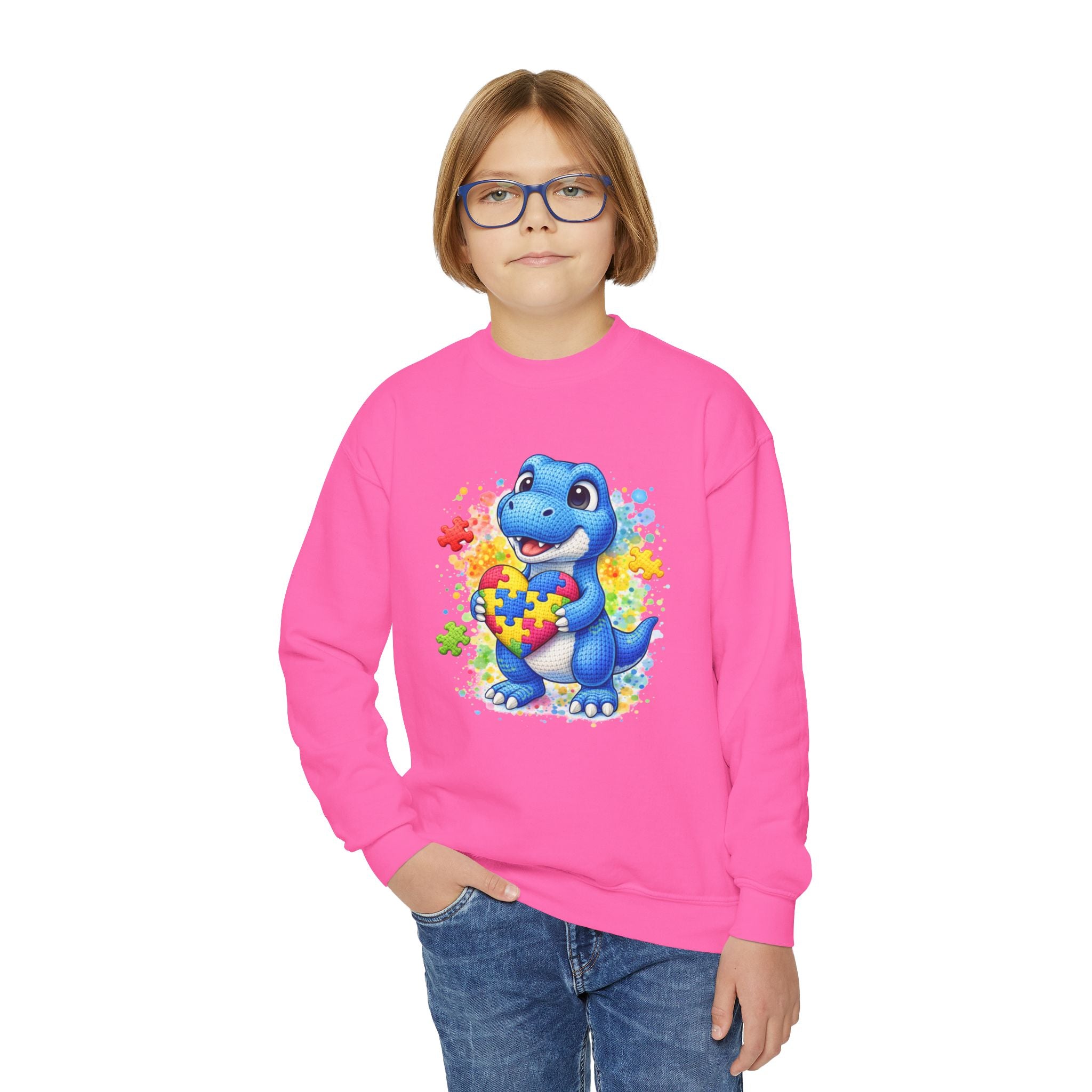 Kids Autism Awareness Dinosaur Crewneck Sweatshirt