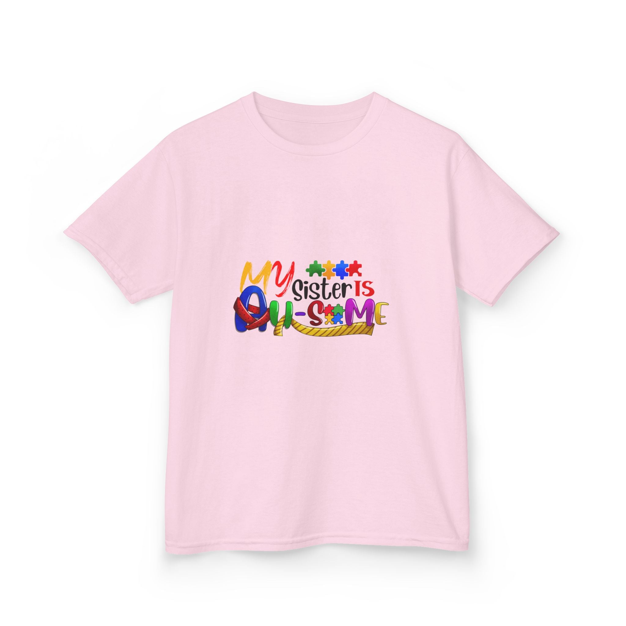 Kids T-Shirt — "My Sister is Awesome" Colorful Rainbow Typography Tee