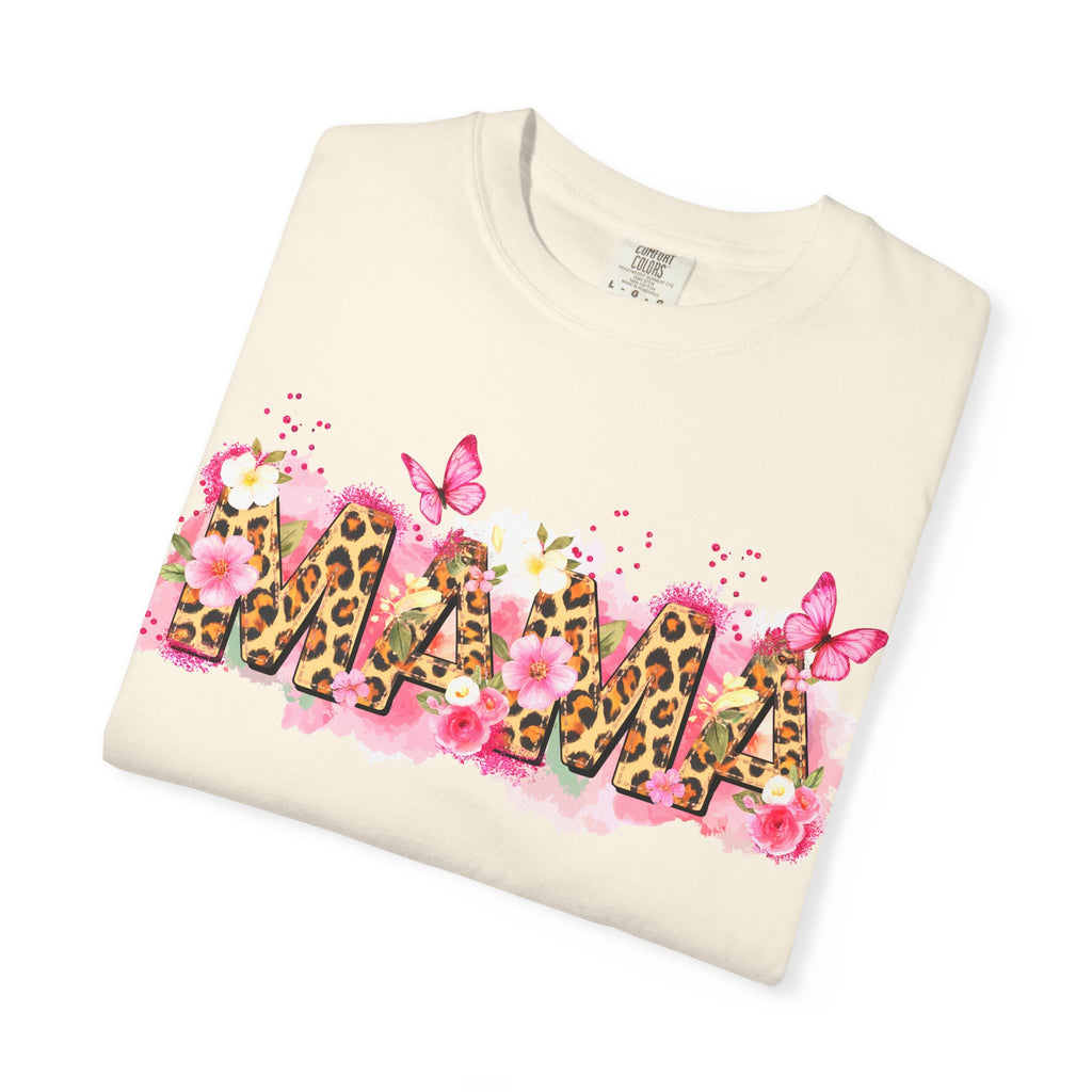 Mama Floral Leopard Graphic Tee — 'MAMA' Pink Butterfly Mother's Day T‑Shirt