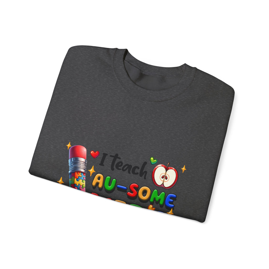 Teacher Crewneck Sweatshirt — “I Teach Au-some Kids” Colorful Autism Awareness Design