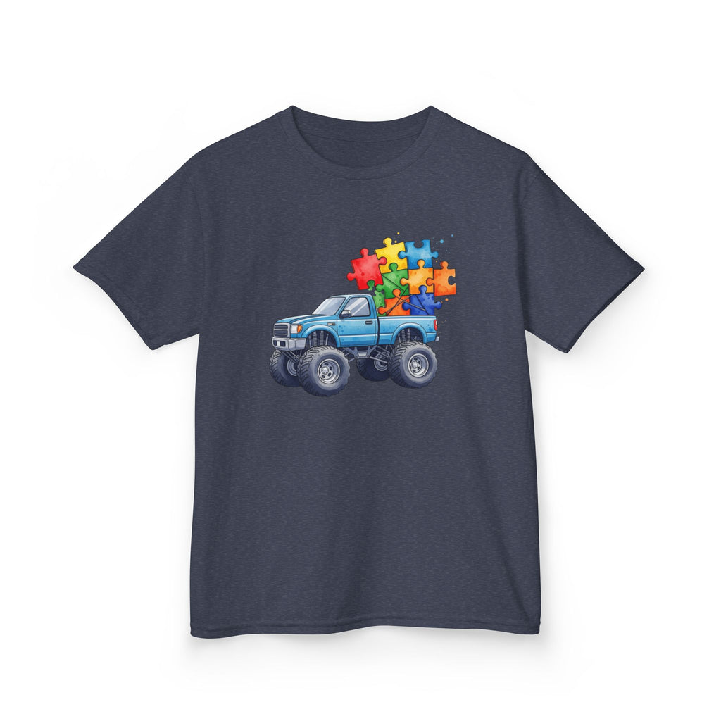 Kids Monster Truck Autism Awareness T‑Shirt — Puzzle Piece Ride