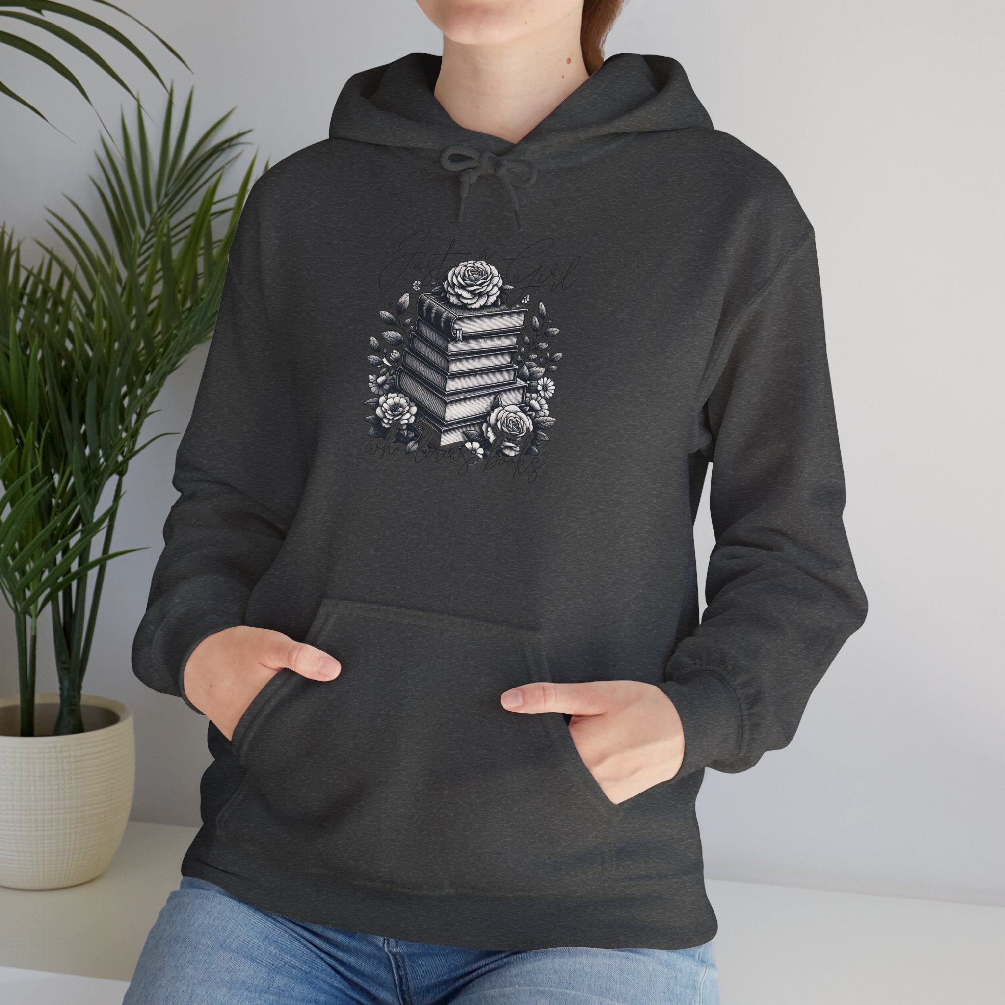 Vintage Stacked Books & Roses Hoodie — Literary Gothic Booklover Sweatshirt