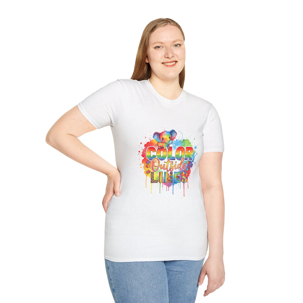Color Outside Lines T-Shirt — Rainbow Paint Splatter Art Tee