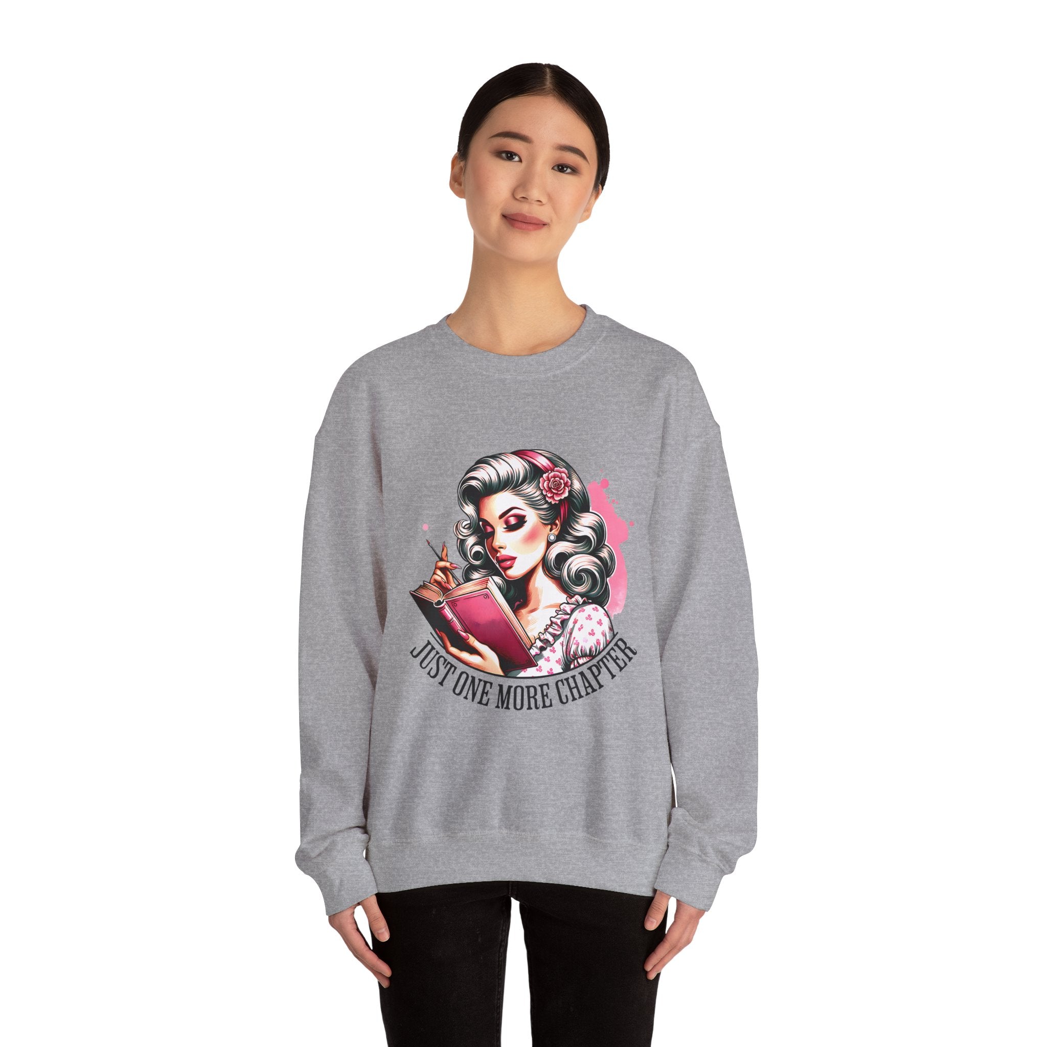 Reader Girl Sweatshirt — "Just One More Chapter" Cozy Graphic Crewneck