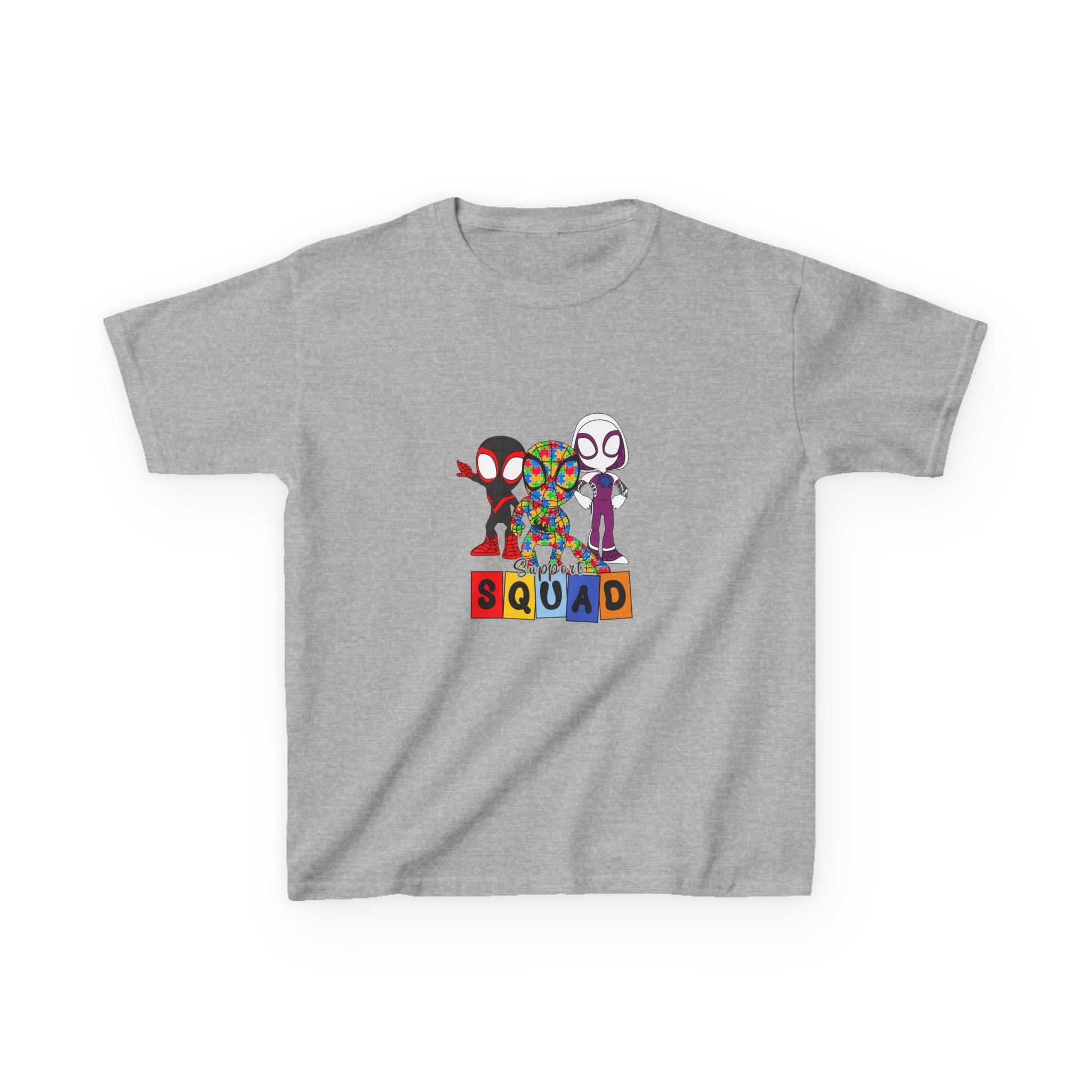 Kids T‑Shirt — 'SQUAD' Spider Heroes Block-Style Graphic