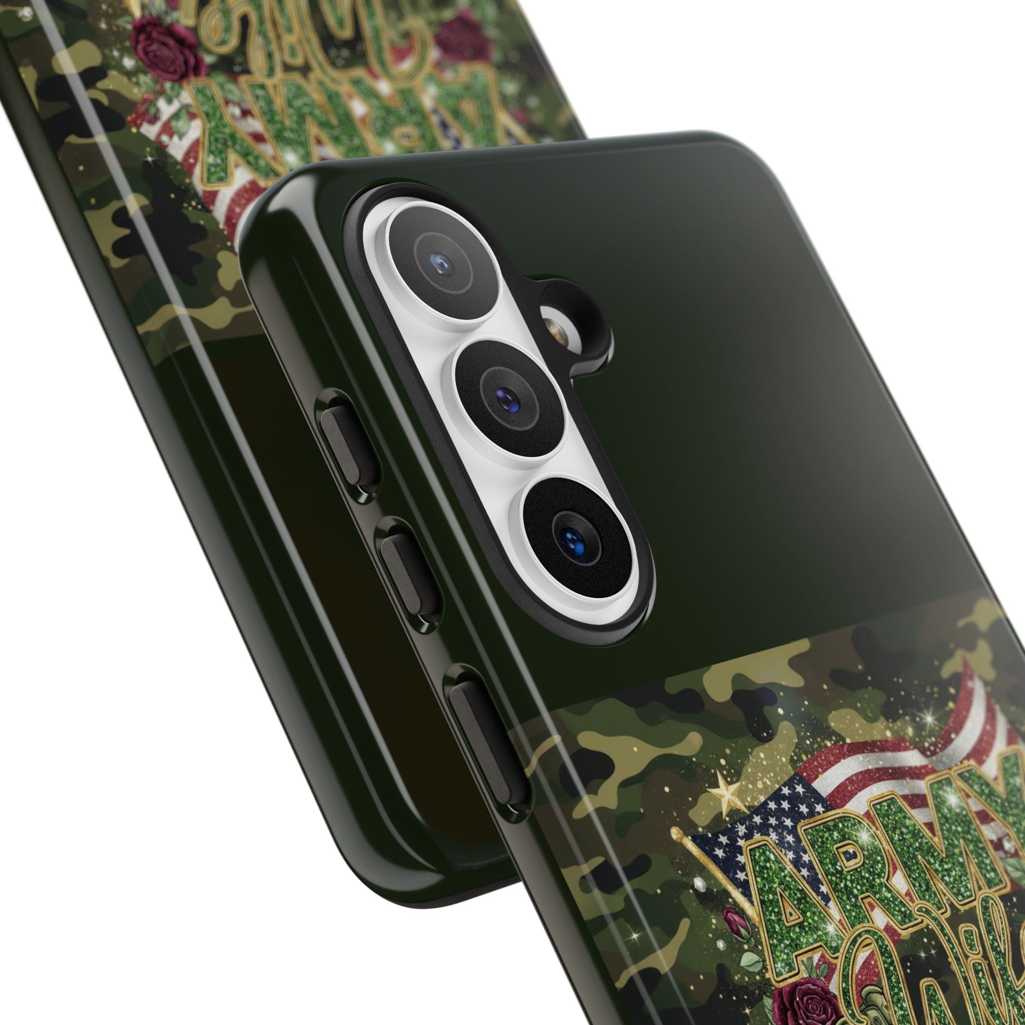 Army Wife Tough Phone Case — Camo Flag Design with Roses